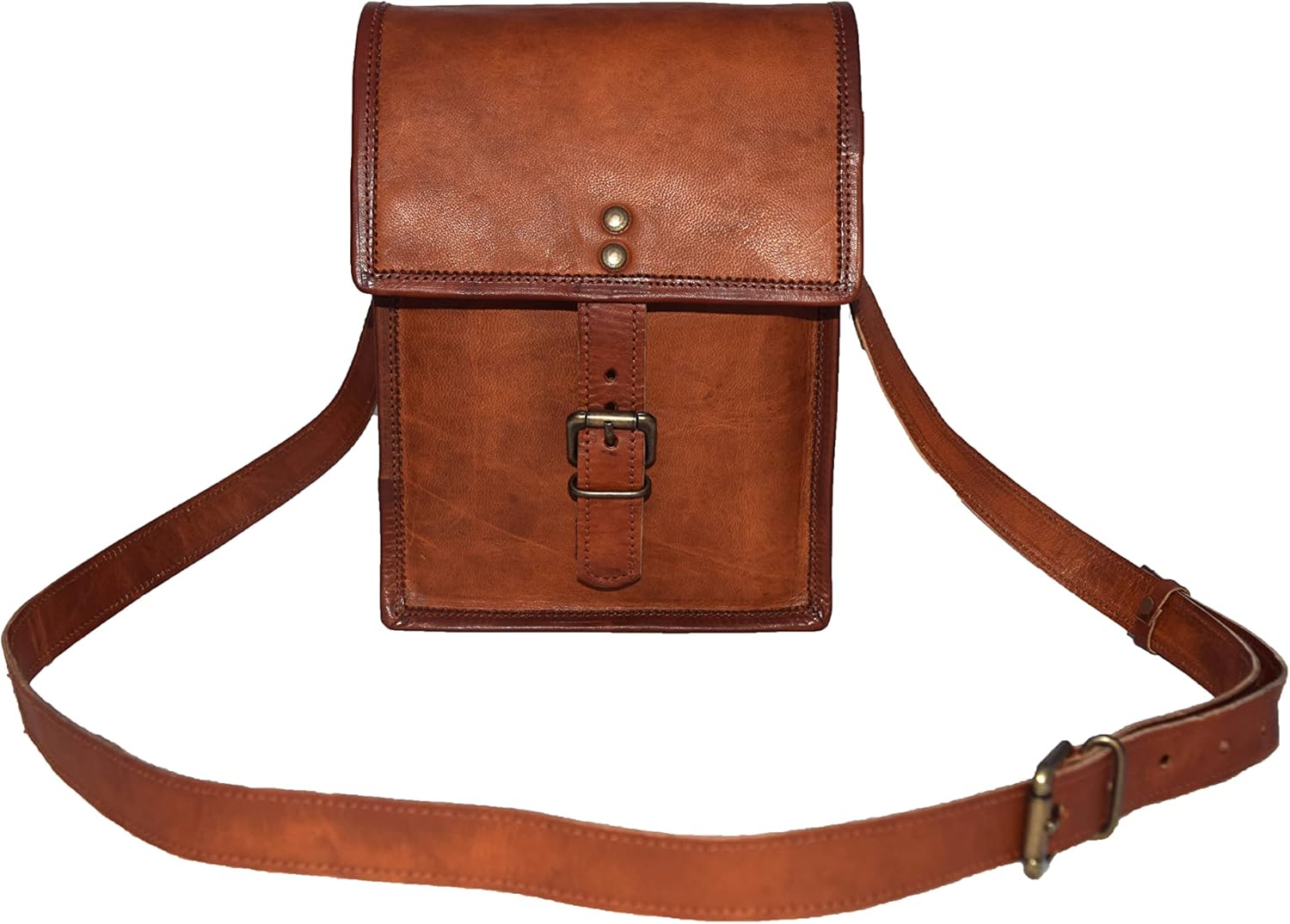Genuine Leather Crossbody Sling Bag, Mini Messenger Bag for Teens, 9inch, Brown