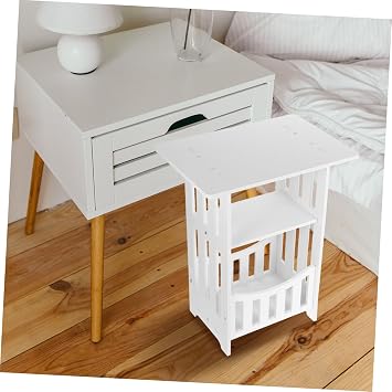 White Sofa Side Table for Bedroom Nightstand, Narrow Bedside Storage Table