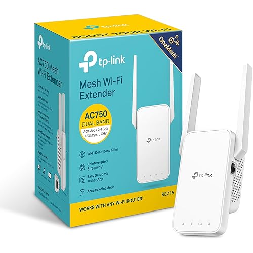 TP-Link AC750 WiFi Extender(RE215), Covers Up to 1500 Sq.ft and 20 Devices, Dual Band Wireless Repeater for Home, Internet Signal Booster with Ethernet Port