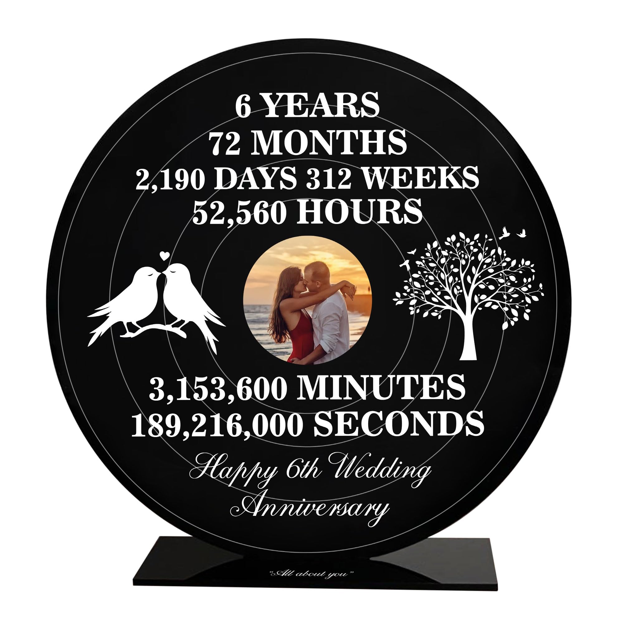 RED OCEAN Personalised Photo Frame For 6th Anniversary For Husband Wife Women Men Her Him 6th Wedding Anniversary Vinyl Style Picture Frame Keepsake