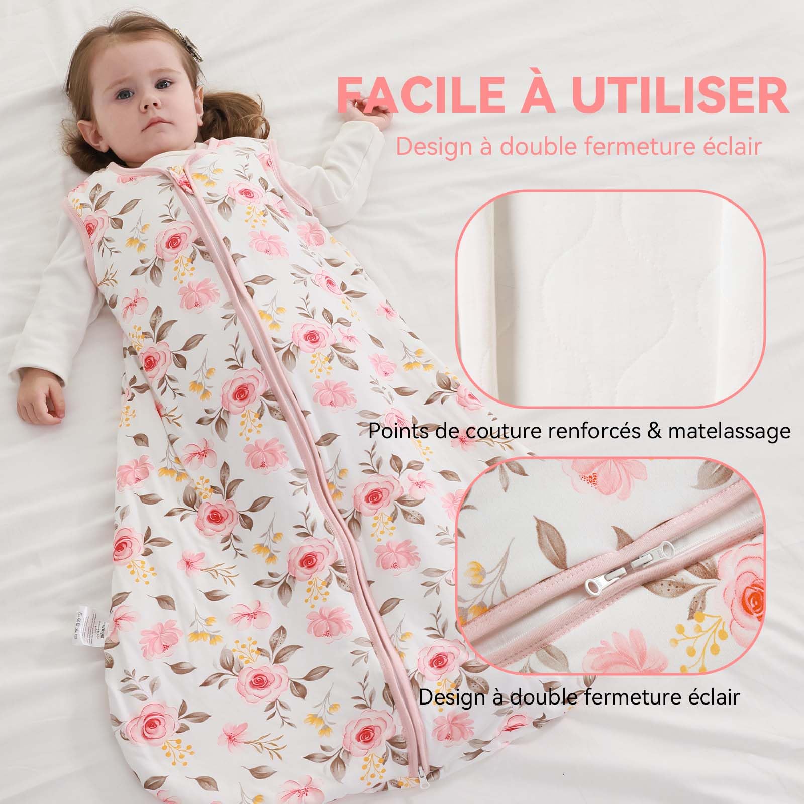 Gigoteuse pour bébé 1.0 Tog, lot de 2, en rayonne ultra douce fabriquée à partir de bambou, sac de couchage en fibre de bambou biologique pour bébé, idéal pour toutes les saisons(Rose,M)
