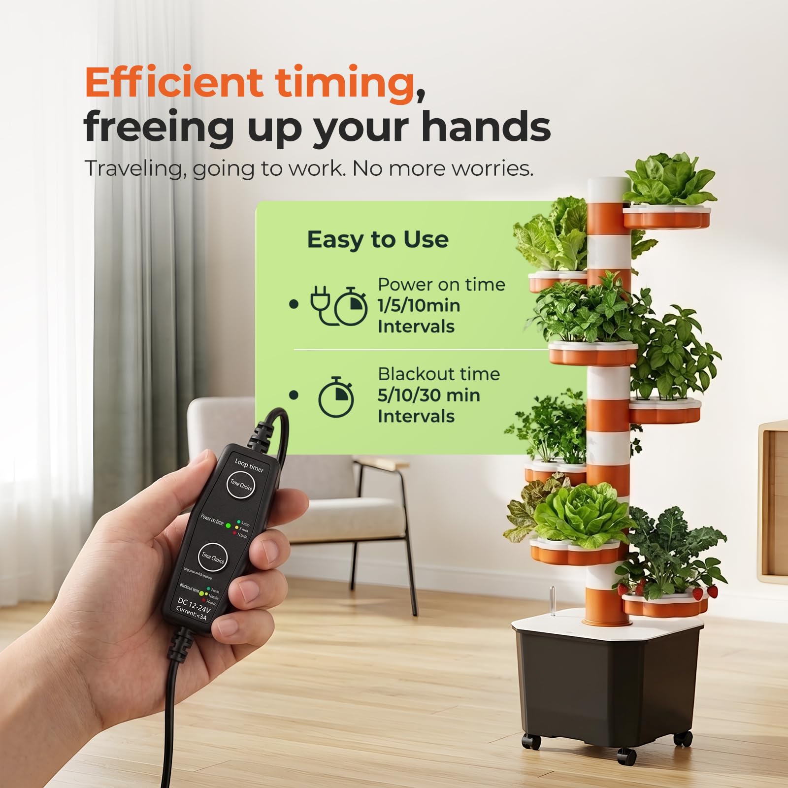 Tour hydroponique verticale à 7 couches, système de culture de jardin avec minuterie intelligente 24 h et pompe à eau 12 V, modulaire sans BPA intérieur/extérieur pour les amateurs de jardinage