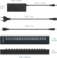 RSHTECH 16 portos USB 3.0 hub aktív tápellátással, alumínium, 100W, professzionális 7