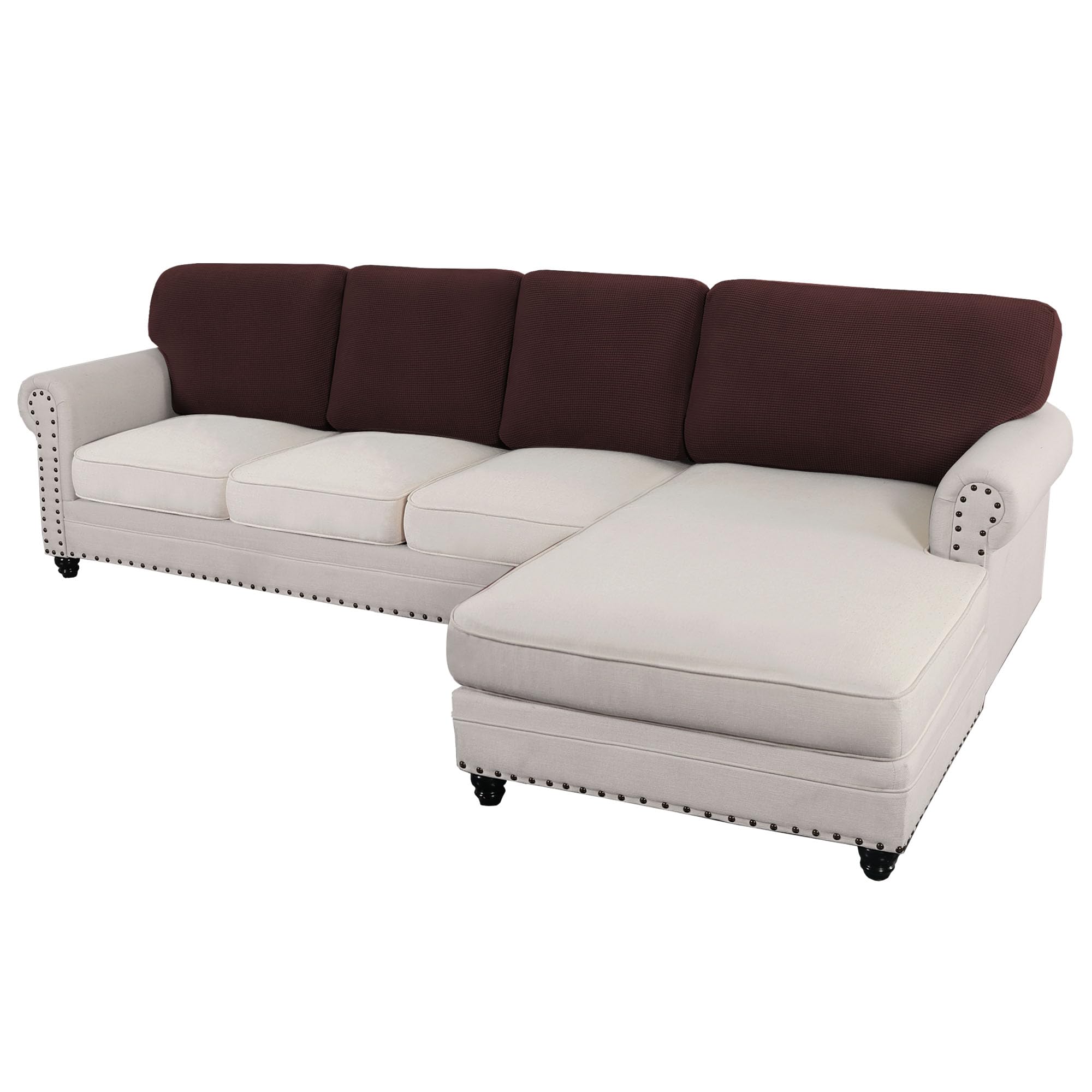 H.VERSAILTEX Backrest Cushion Covers Sectional Couch Back Cushion Covers for Sectional Sofa Set for Both Left/Right Couch (Back Only: 1 Chaise + 3 Sofa, Chocolate)