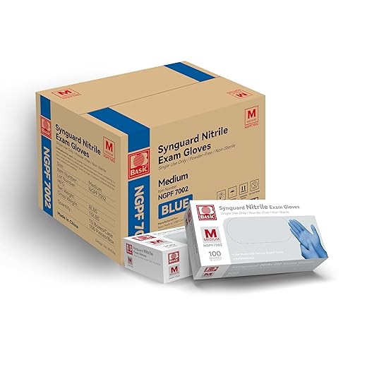 Basic Medical Blue Nitrile Exam Gloves - Latex-Free & Powder-Free - NGPF 7002 (Case of 1,000), Medium