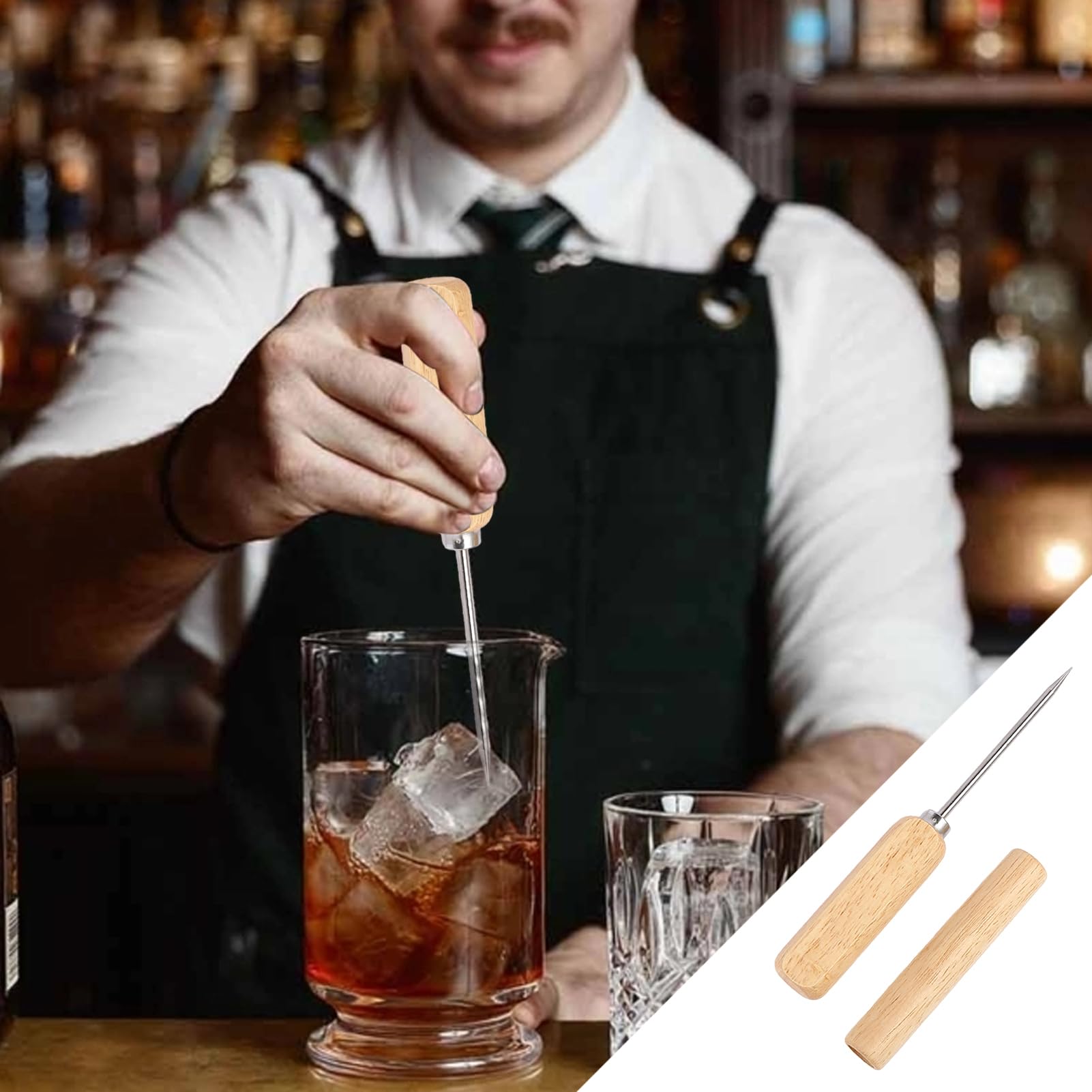 Generico Picchetto per Ghiaccio | Picchetto in Acciaio con Manico Legno per Rompere Ghiaccio | per Cocktail Bartending Frigorifero Bar Banchetto | Bartender