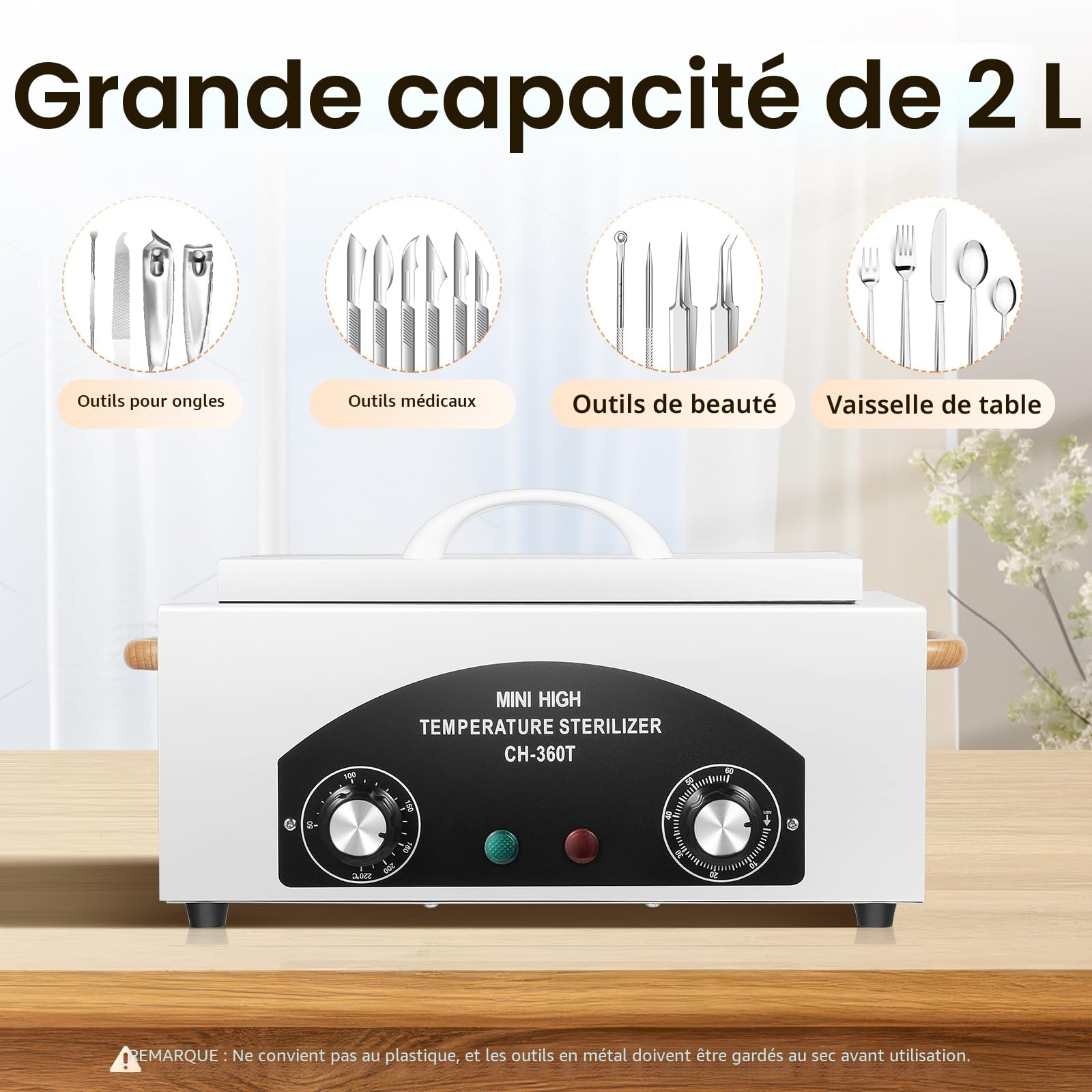 300W Stérilisateur à air chaud à haute température, 220 °C stérilisateur onglerie, stérilisateur à chaleur sèche, steriliser ongle avec minuterie