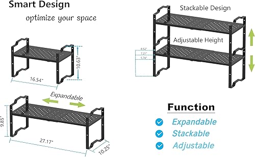 Miniatura 3 de Estante expandible para organizador de gabinete, ajustable, apilable, especiero en la cocina y el baño, para encimera, despensa, despensa, despensa