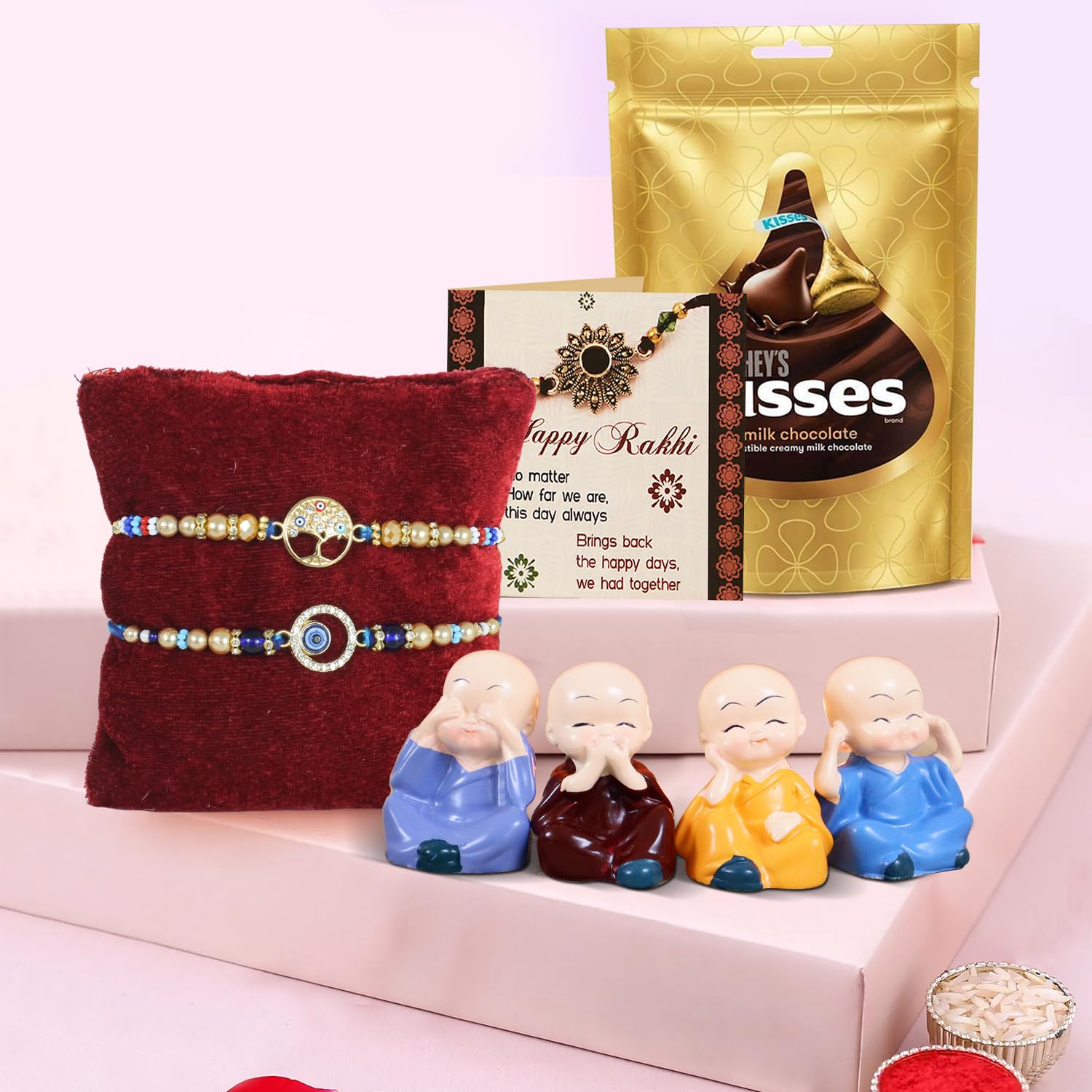 TIED RIBBONS Rakhi Gift for Brother with Chocolates - Pack of 2 Premium Rakhi for Brother Bhaiya Men with Idol and Hersheys Kisses Chocolates Pack (B0B6CJD5SM) Amazon Price History, Amazon Price Tracker