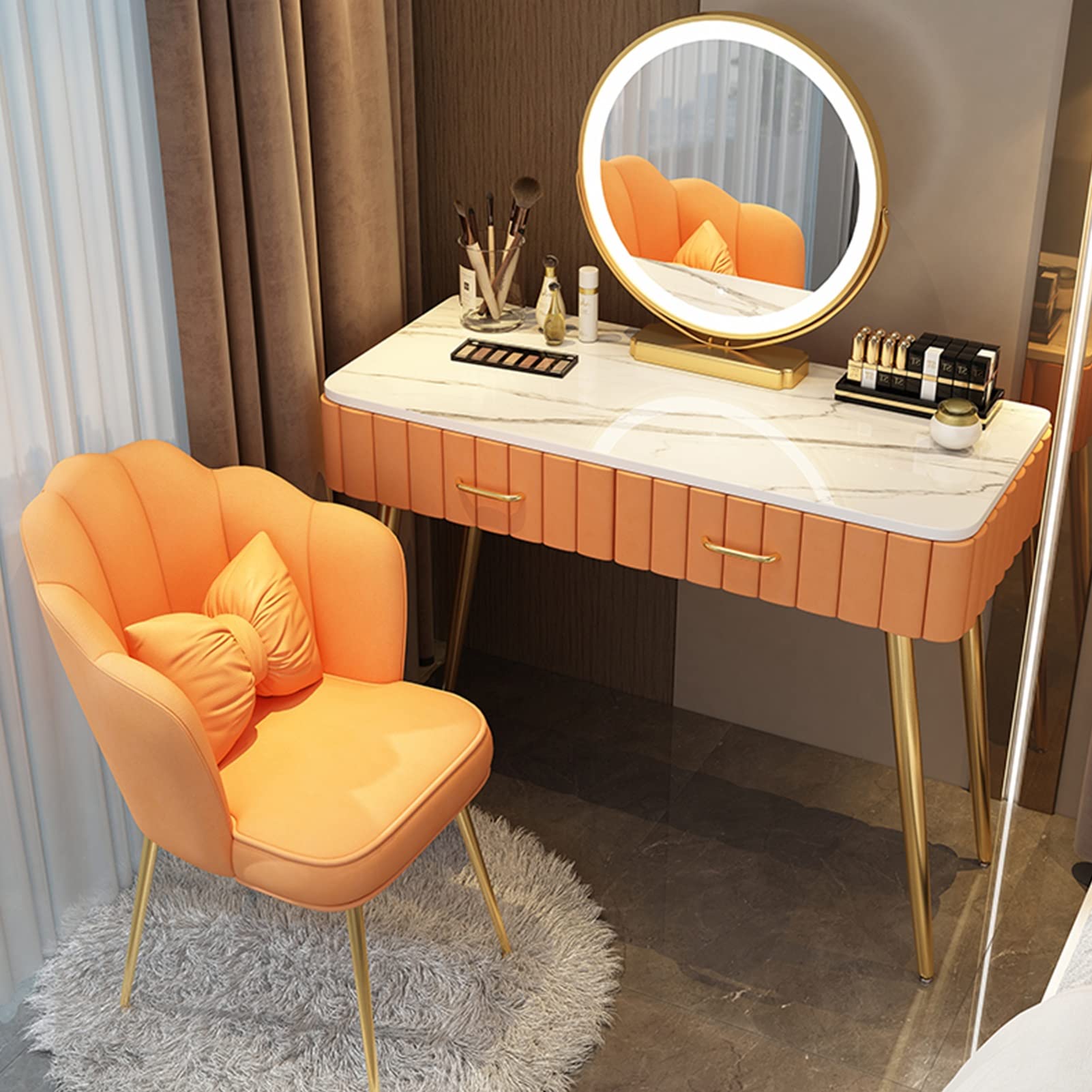 asdchZen Makeup Dressing Table With Swivel Mirror Stylish Vanity Desk For Girls & Women For Kids 80Cm/31.4In Elegant Design