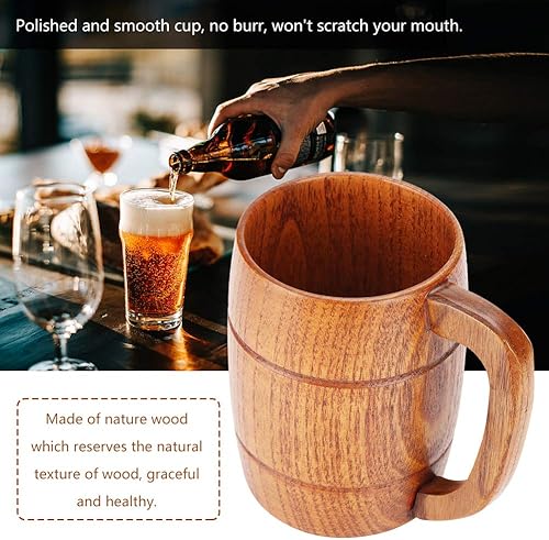 Miniatura 7 de Taza de cerveza formada barril de madera hecha a mano, taza de beber de madera clásica, respetuoso del medio ambiente natural