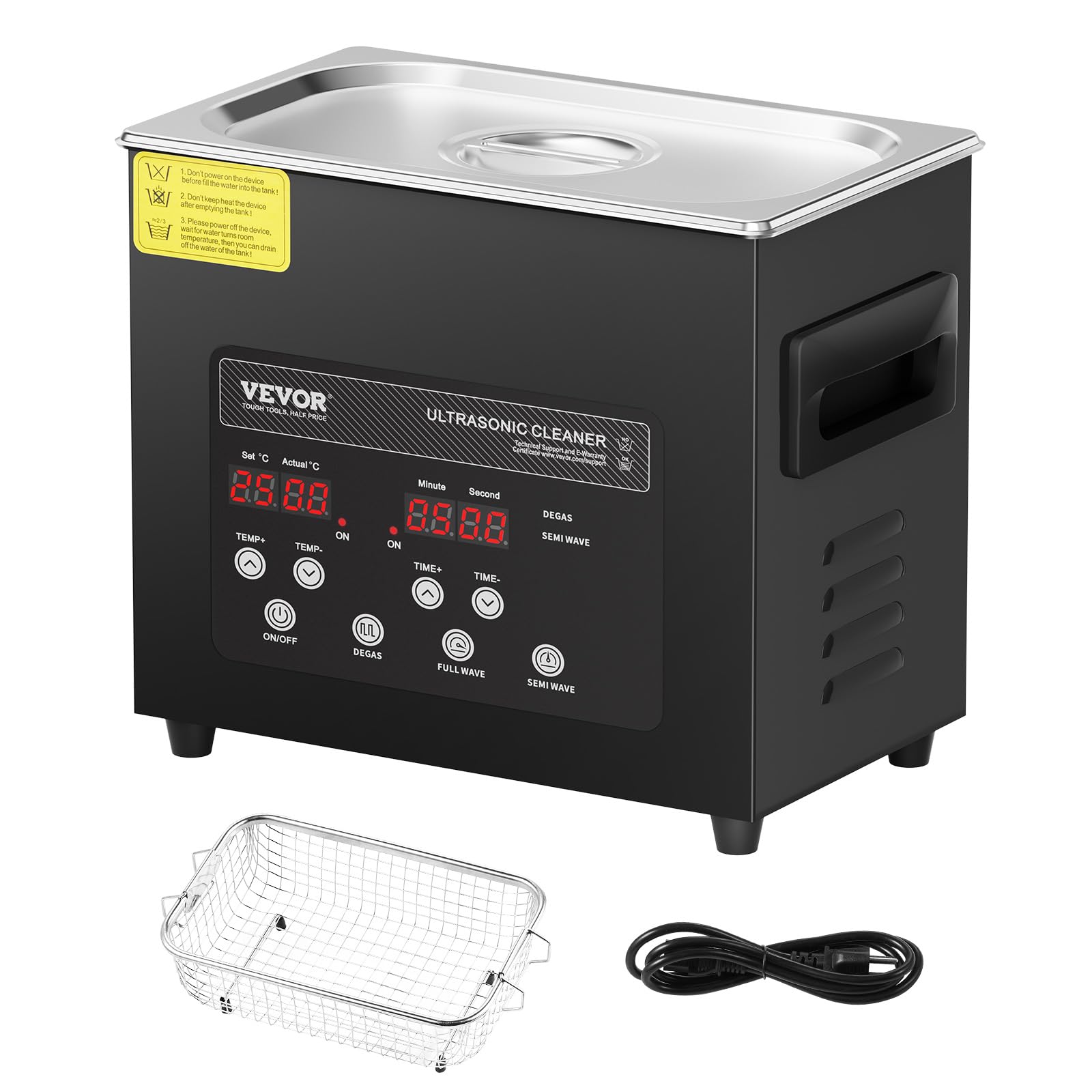 VEVOR Limpiador Ultrasónico 3 L Limpiador Ultrasónico Digital 120 W con Desgasificación Mejorada y Modo Suave Limpiador Ultrasónico Industrial 40 kHz con Temporizador y Calentador para Joyería
