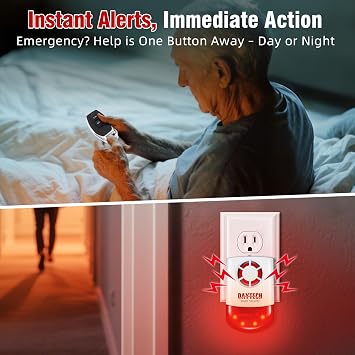 Daytech Strobe Siren Alarm Home Caring Loud Outdoor SOS Alert System 2 Red Flashing Siren,5 Remotes Panic Button for Store Home Hotel Jewelry Shop Security Alarm