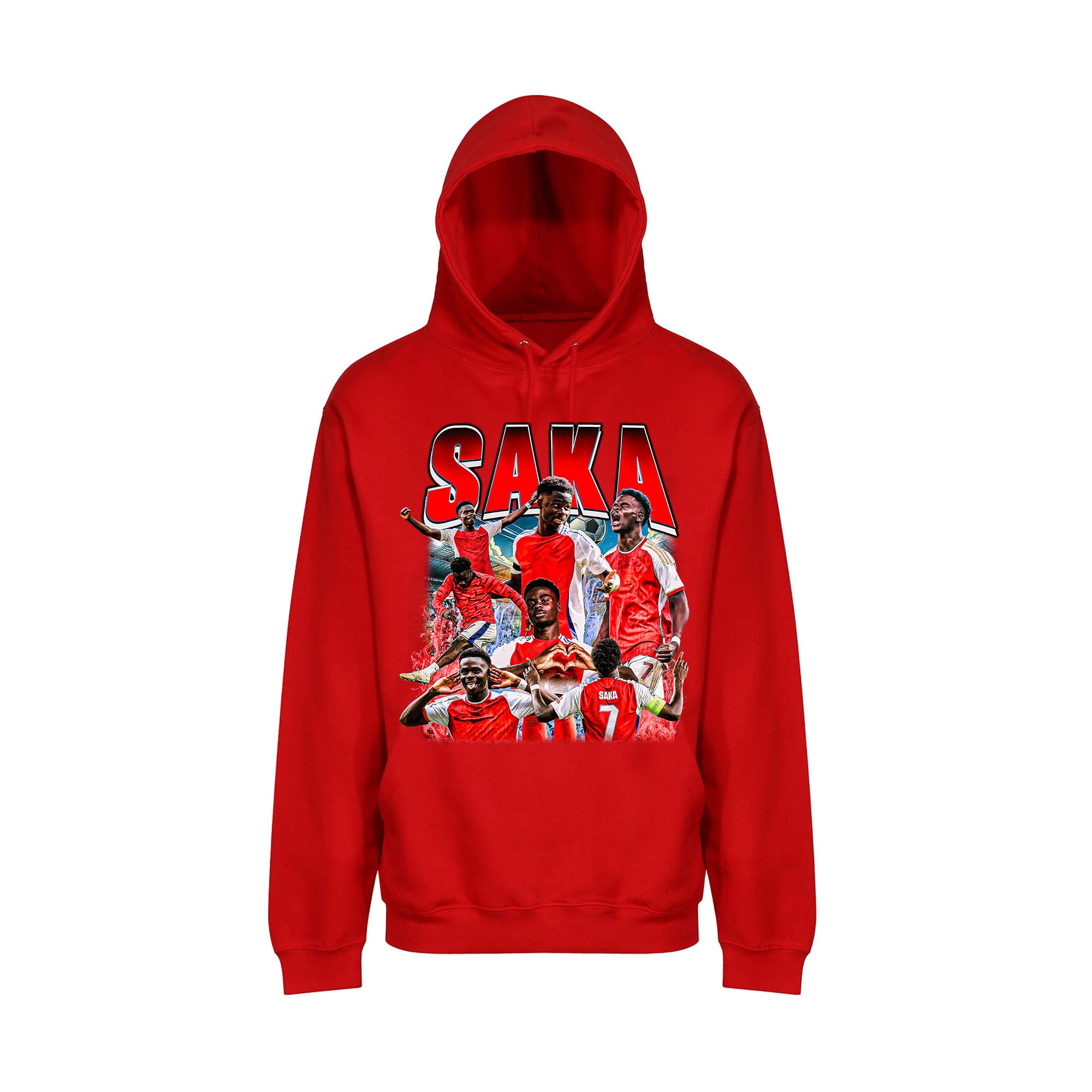 Beyond Happy Bukayo Saka Reds Fan Hoodie - Saka England Football Hooded jumper - Saka Supporter Hood, Cotton Unisex Design (UK, Alpha, One Size, Regular, Regular, S, RED)