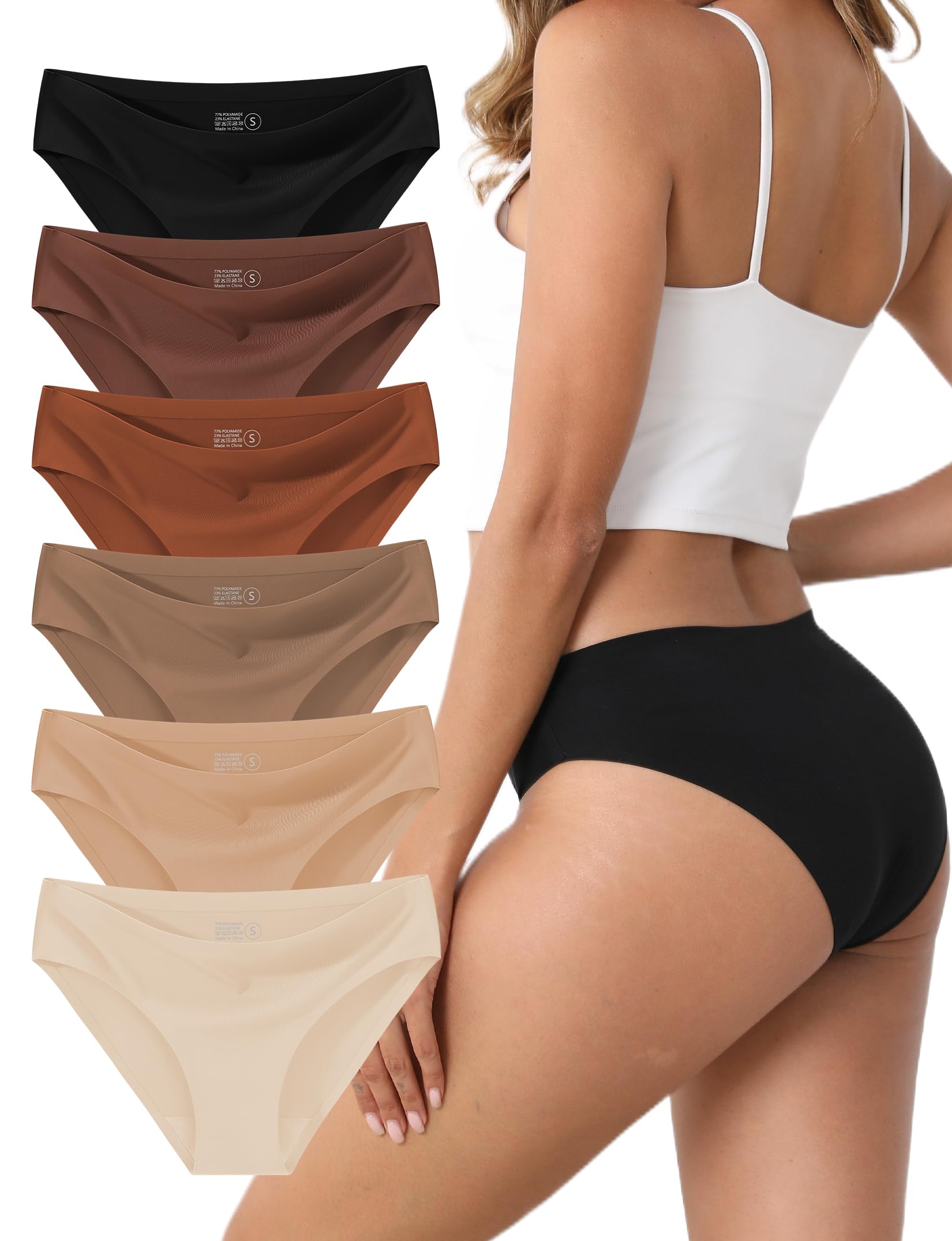 Women's Seamless Underwear Stretch Bikini Panties No Show Invisible Hipster XS to 3XL 6 Pack