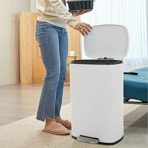 Miniatura 2 de Basurero de cocina de acero inoxidable cepillado de 13 galones, con tapa de cierre suave, resistente a las huellas dactilares con pedal y cubo