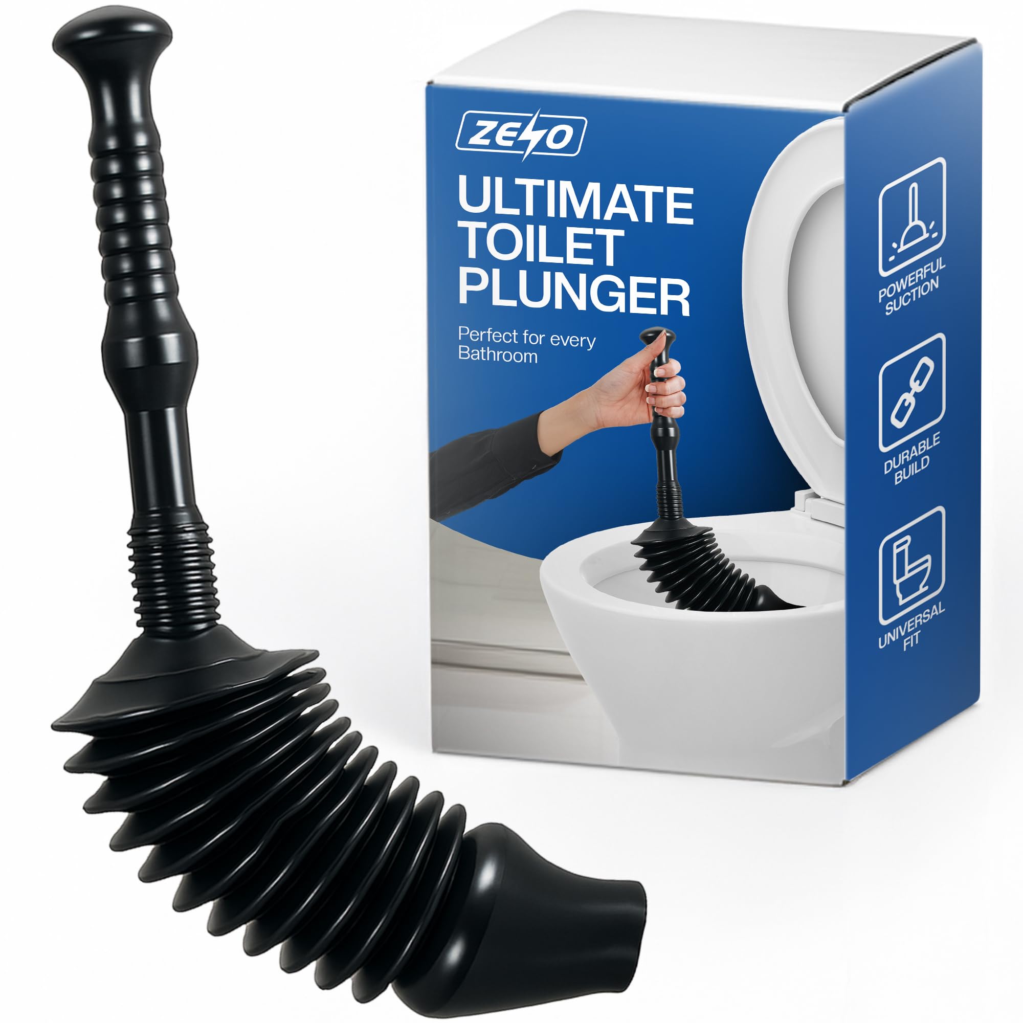 ZENO Powerful Toilet Plunger | Toilet Unblocker | Plunger Toilet Unblocker | Toilet Plungers for Unblocking | Toilet Unblocker Heavy Duty | 8x More Power Than Other Plungers | Easily Unblock Toilets