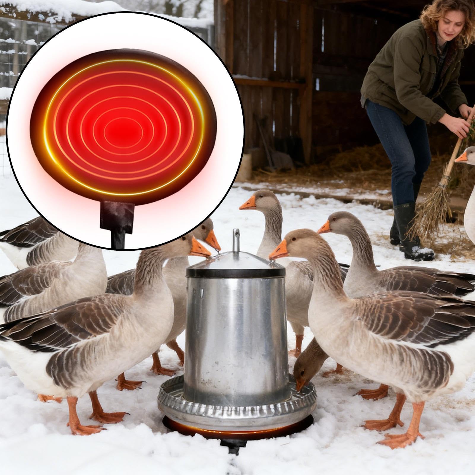 Chauffe-Eau pour Volaille, Base en Silicone 20W avec cordon de 180 cm, Base Chauffante pour Abreuvoir avec Thermostat, Maintient l’Eau Liquide en Hiver, Idéal pour Poules, Canards et Oiseaux de Ferme