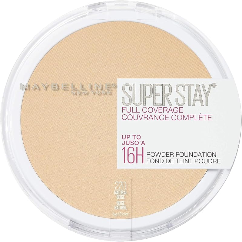 Base de maquillaje en polvo Maybelline Super Stay de cobertura completa, hasta 16 horas de uso, base mate suave y cremosa, beige natural, 1 unidad