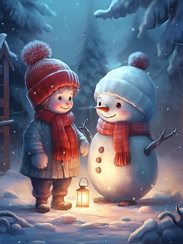 Bimkole Kits de pintura de diamantes 5D para adultos, muñeco de nieve, niña, taladro completo, juego de bordado de diamantes de imitación de