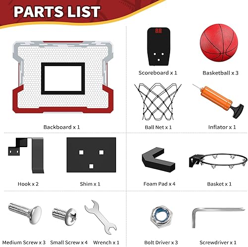 Miniatura 6 de HYES Mini aro de baloncesto para interiores con marcador, aro de baloncesto para puerta con 3 bolas e inflador, regalo de juguete de baloncesto para