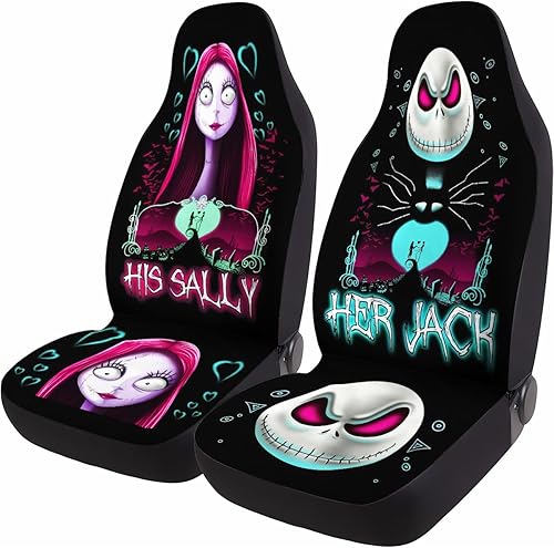 Horror Nightmare Skellington - 2 fundas de asiento delantero para automóvil, camión, SUV, regalos de Navidad, funda de asiento de cubo duradera,