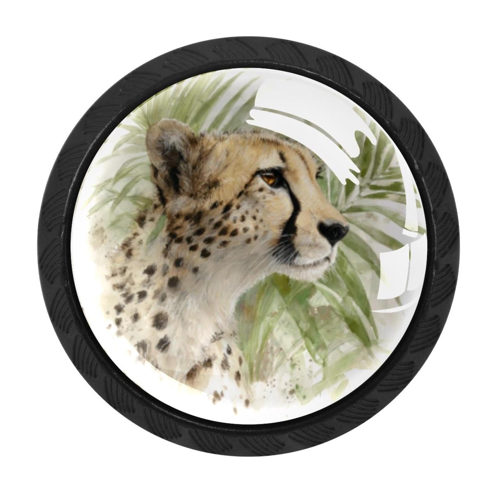 CHENZZZZ 4 Pieces Round Cabinet Knobs Cheetah and Palm Leaves (15) Dresser Knobs Pulls Handles with Screws for Drawer Pulls Handles Knobs Door Knobs
