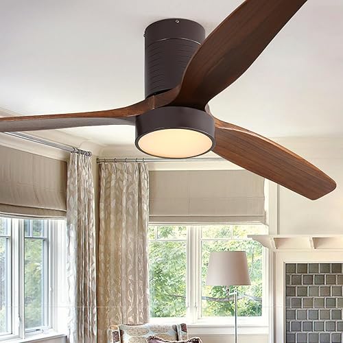 Sofucor Ventilador de techo de perfil bajo de 52 pulgadas con luces y control remoto, regulable, 6 velocidades, temporizador, ventilador de techo