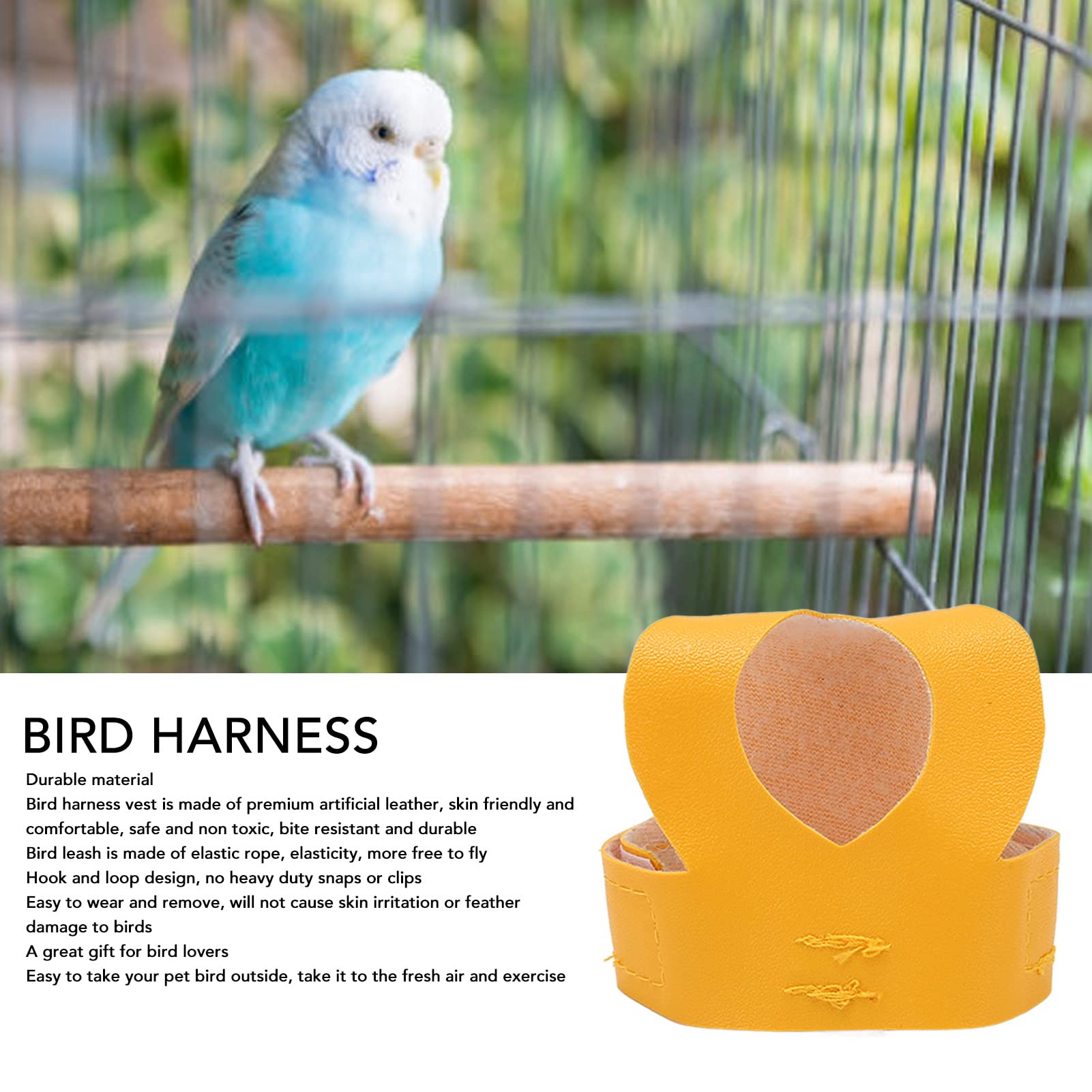 Bird Harness Vest Artificial Leather Leash with Handle for Cockatiels Parakeets for Bird Lovers (L) - Image 4