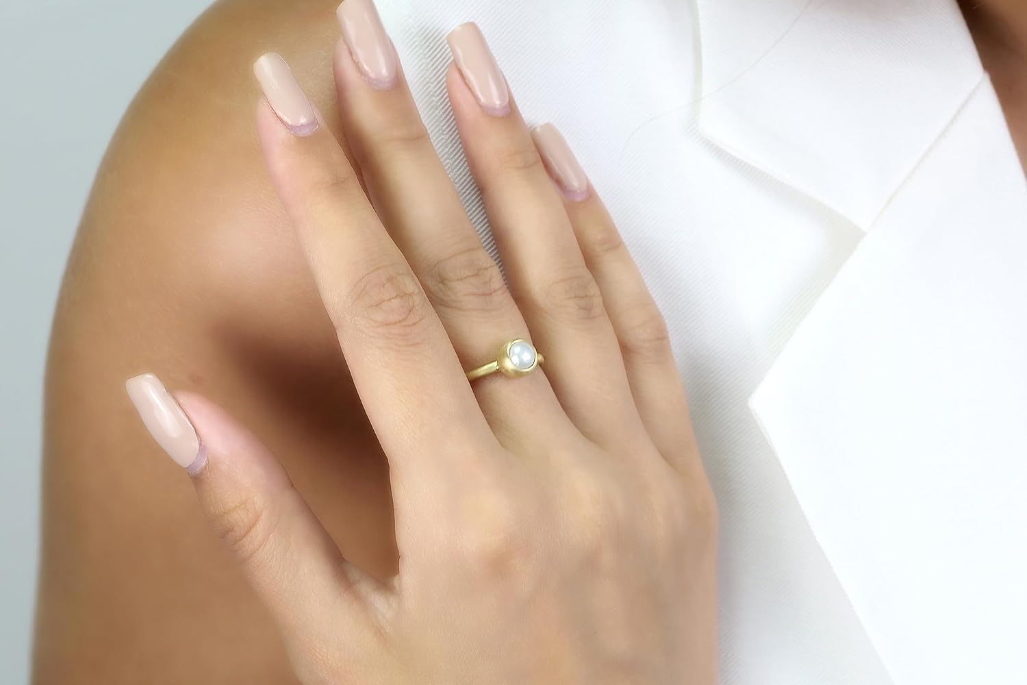 Freshwater Pearl Bezel Set Ring - Gold Filled Stackable - June Birthstone Delicate Jewelry - Round 6mm Pearl in Gold Bezel - Elegant Stacking Ring