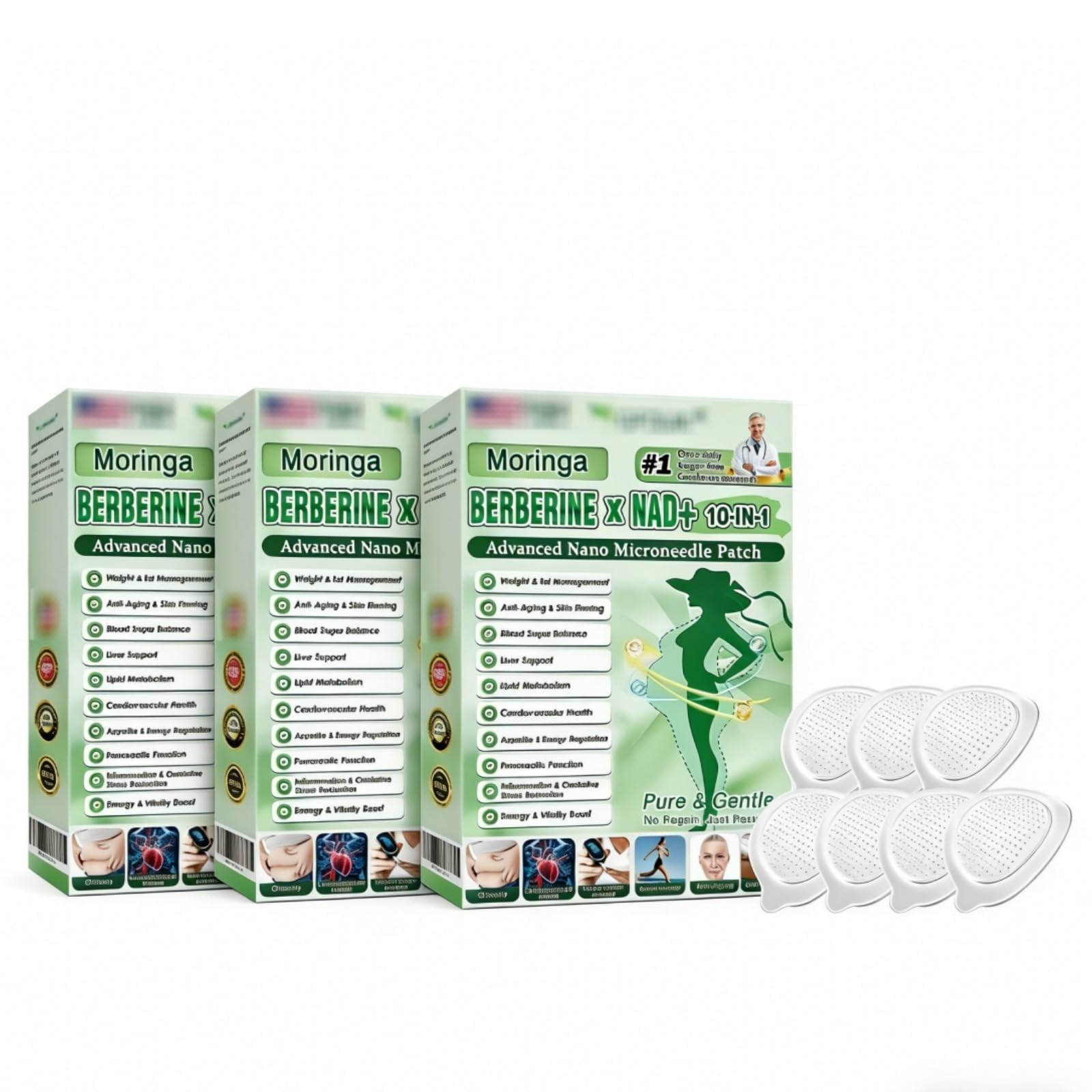 Plaster Nano Microneedle odchudzający, Moringa 10 w 1, naturalne składniki, codzienne plastry do ciała, ultracienkie i niewidoczne ukierunkowane działanie dla mężczyzn i kobiet