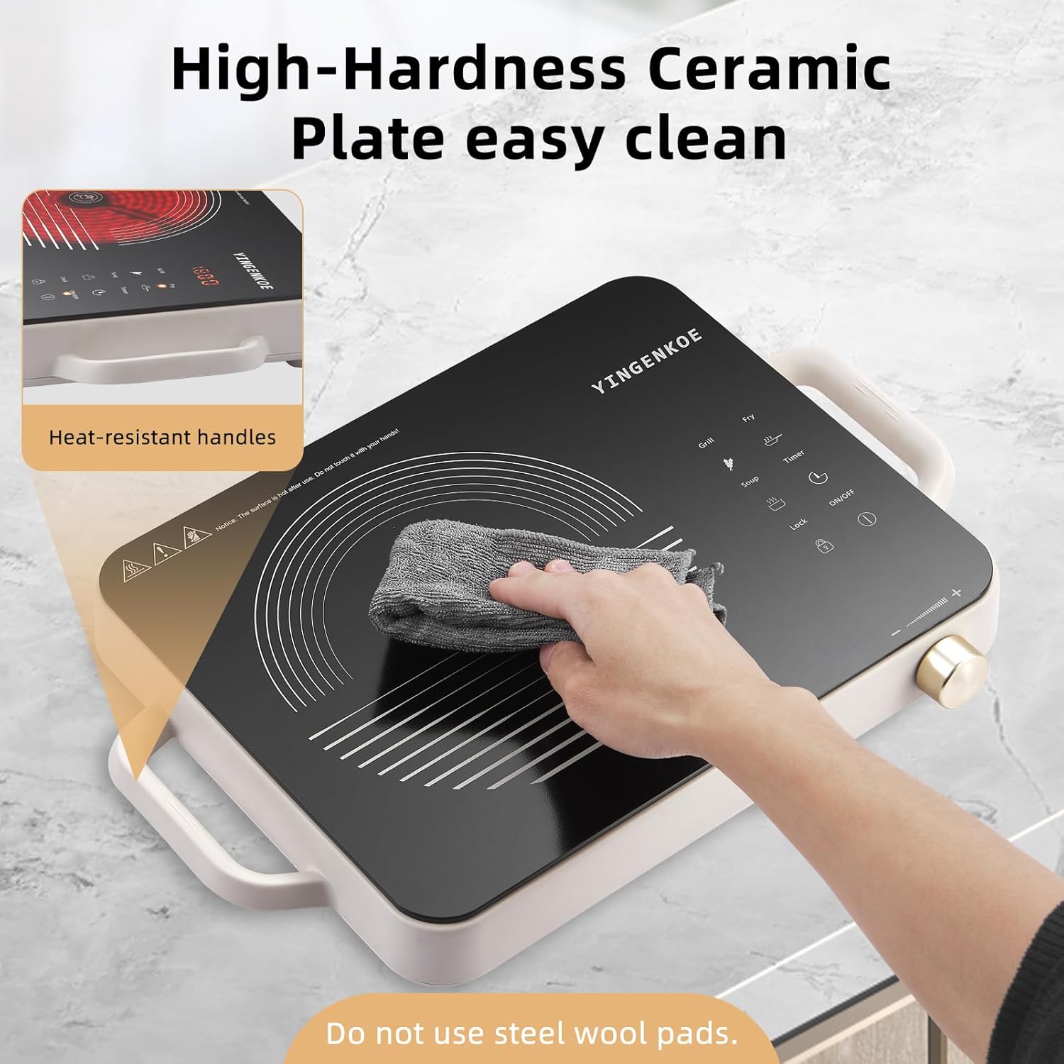 Electric Burner 1800W Hot Plate with 7.5" Ceramic Glass Cooktop Up Quickly for Easy Cleaning Electric Stove Compatible with All Cookware Suitable for Picnics, Mocha