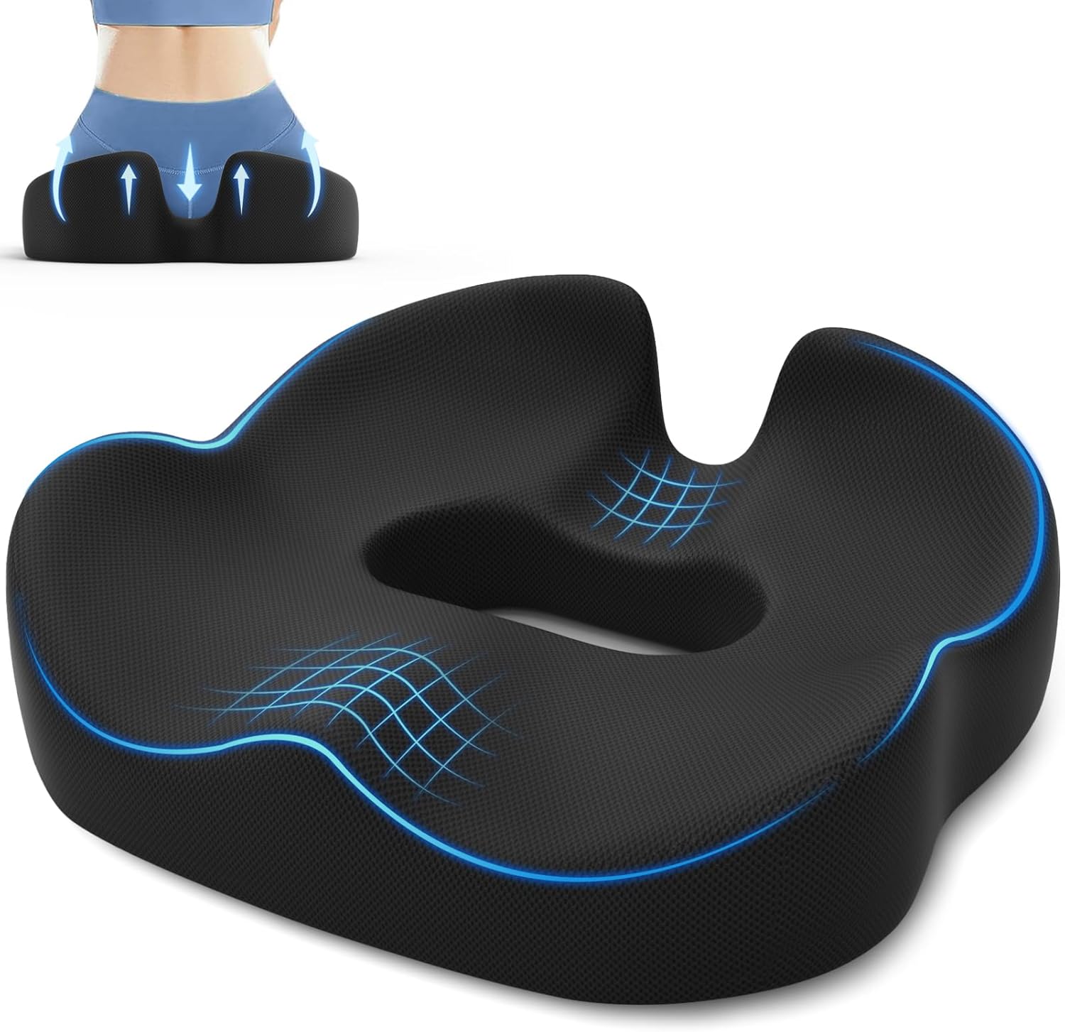 Large Donut Pillow Seat Cushion for Hemorrhoid Discomfort&Tailbone Pressure, Office Chair Cushion for Long Sitting, Ergonomic Coccyx Pillow for Postpartum Pregnancy, Lifting Cushions, Black