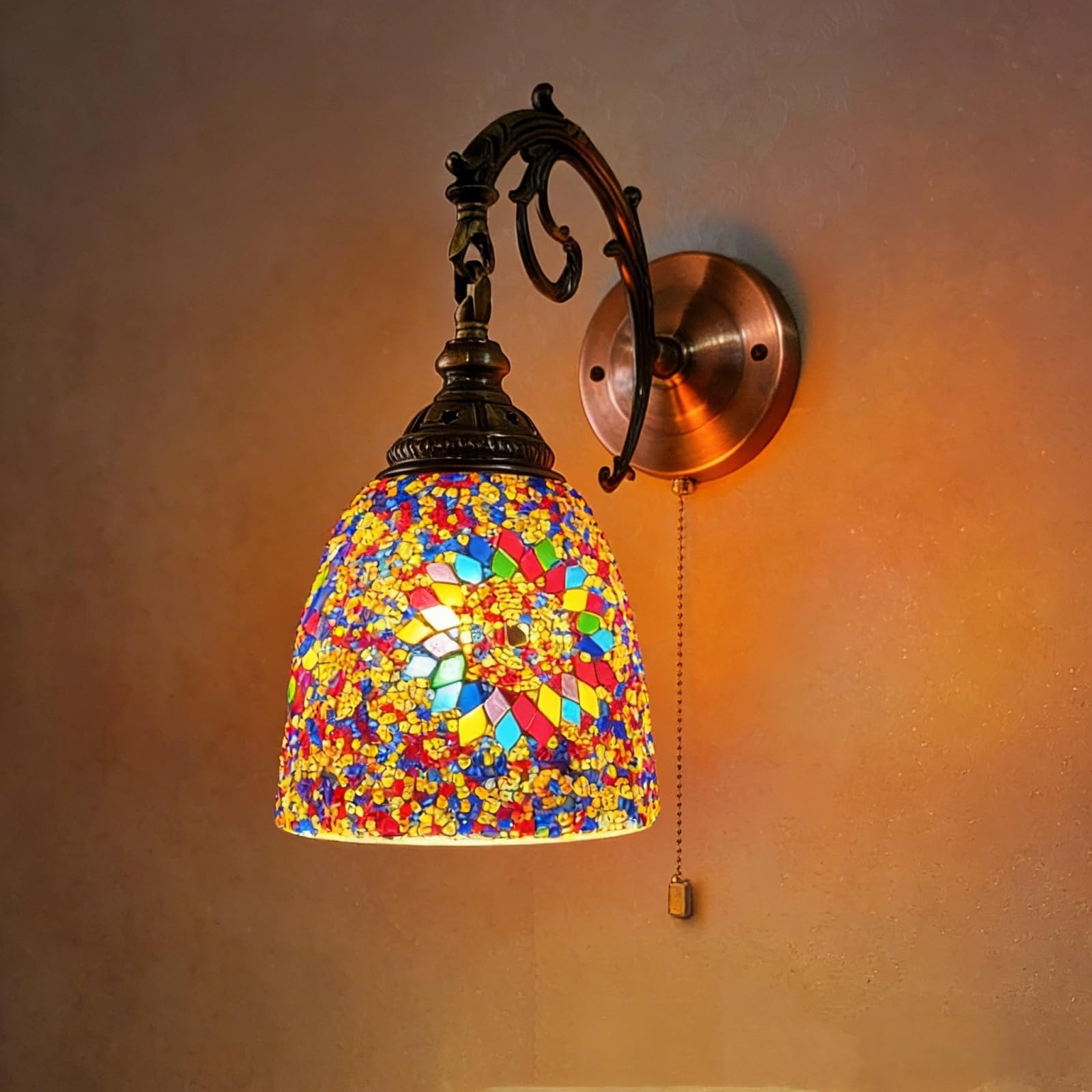 Lampada da parete turca esotica a mosaico, realizzata a mano in stile marocchino, con paralume retrò, versione cablata, luci decorative per camera da letto, Natale, corridoio, balcone, decorazione art