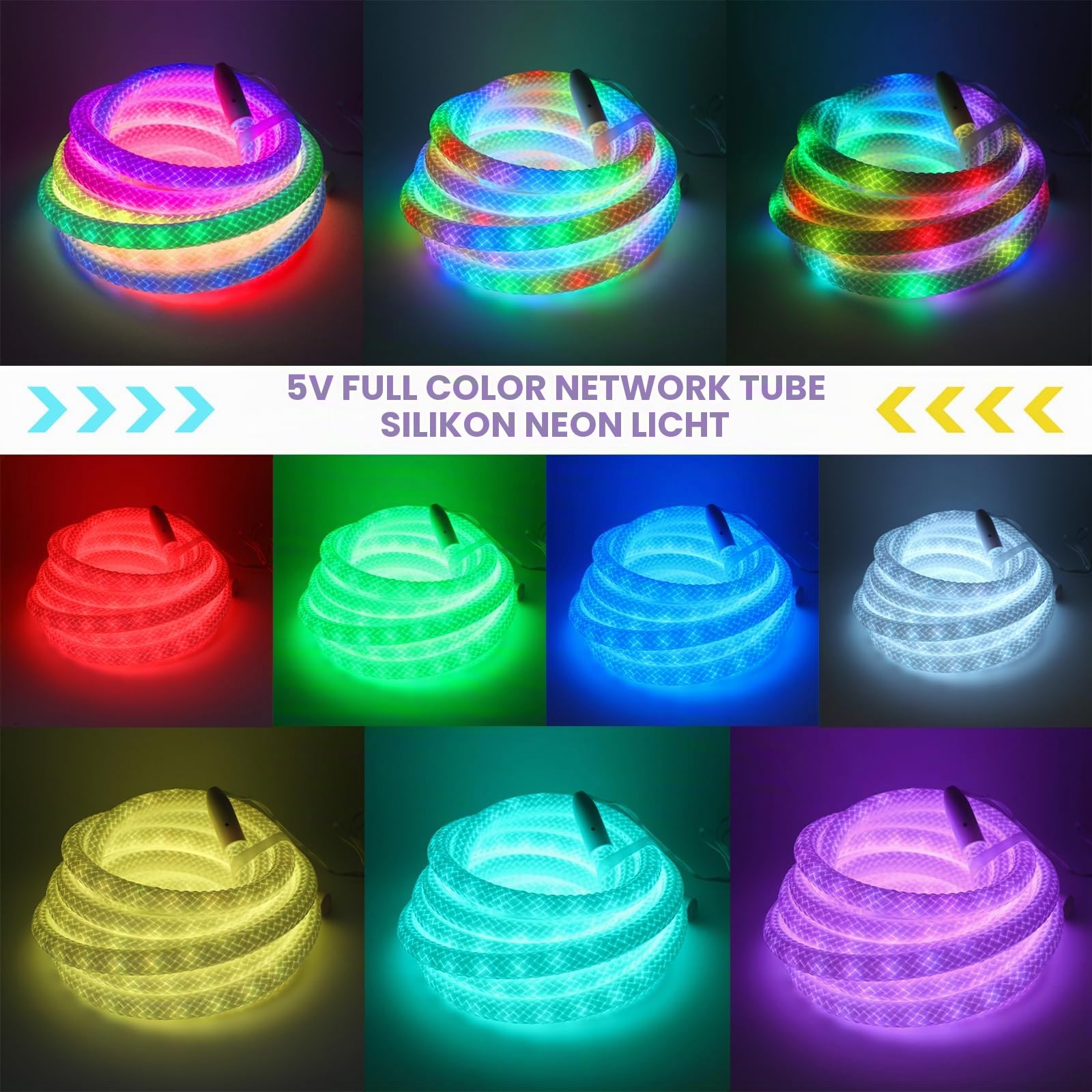 5V USB Bluetooth RGB Neon LED Streifen, 5M 360° illumination WS2812B Adressierbare Wasserdicht Diffusion Neon Flex LED Schlauch, Smart Phone Gesteuert, Mehreren Szenenmodi, Musiksync