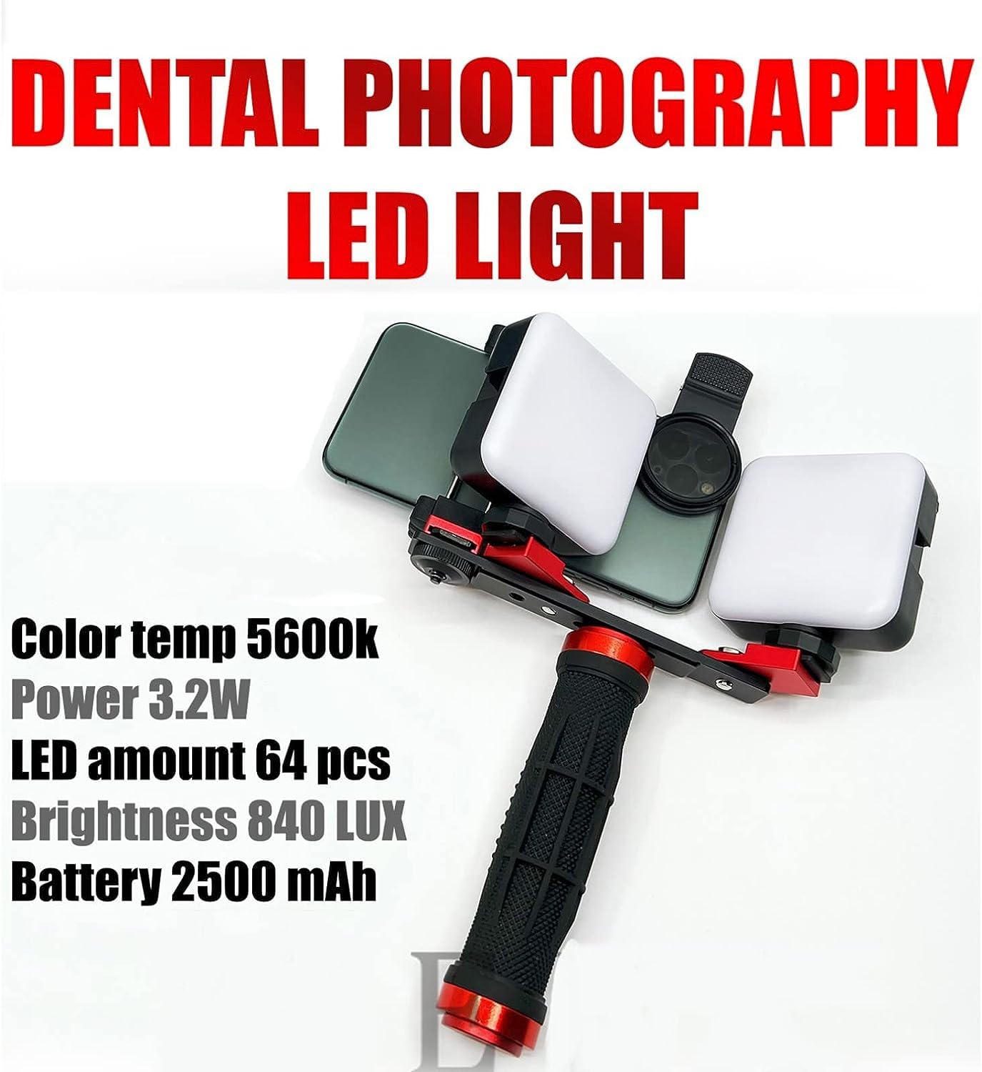Kit de fotografía dental para teléfono móvil con dos asas Bluetooth de luz para fotos macro en clínicas, cuidado bucal, arte de uñas, tatuajes y más