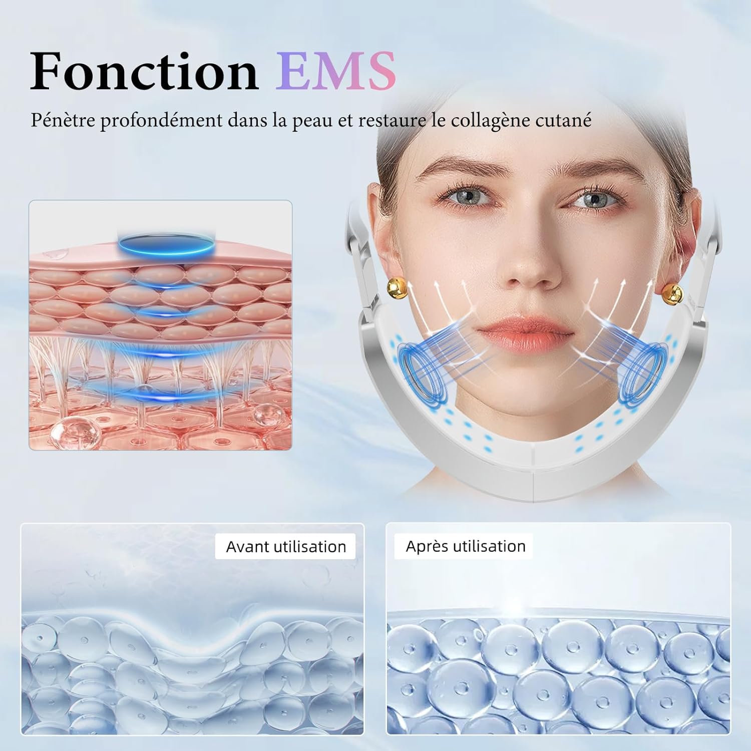 Aparato de elevación facial, EMS masaje facial, 6 modos V-Face Shaping Masajeador eléctrico, masaje facial con luz roja y azul con mando a distancia