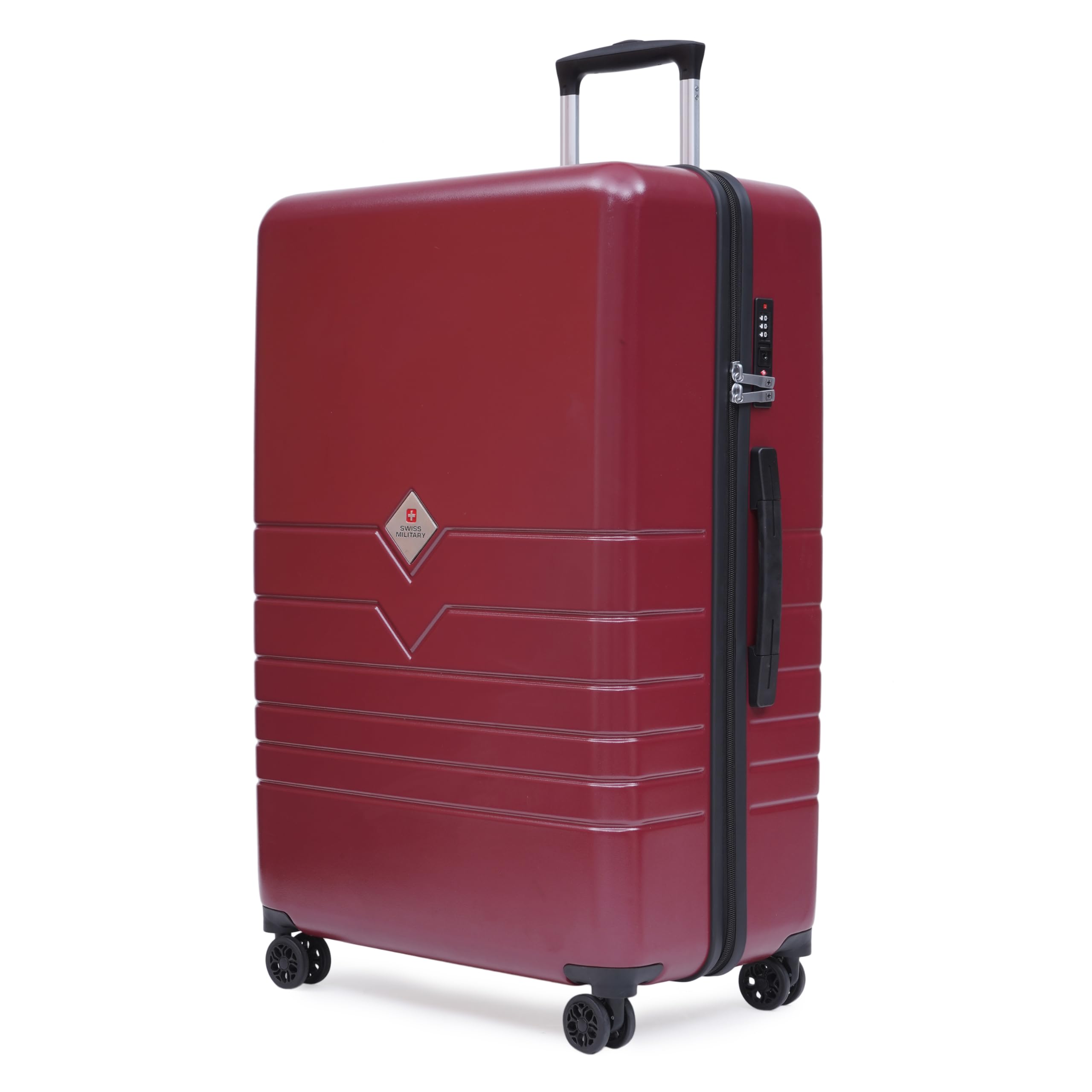 SWISS MILITARYArctic Elite Spinner Suitcase, Lightweight 103L Large Trolley Bag with Premium Zipper, 360° Dual Wheels, Durable Polycarbonate Luggage for Travel, Spacious Suitcase (Wine)