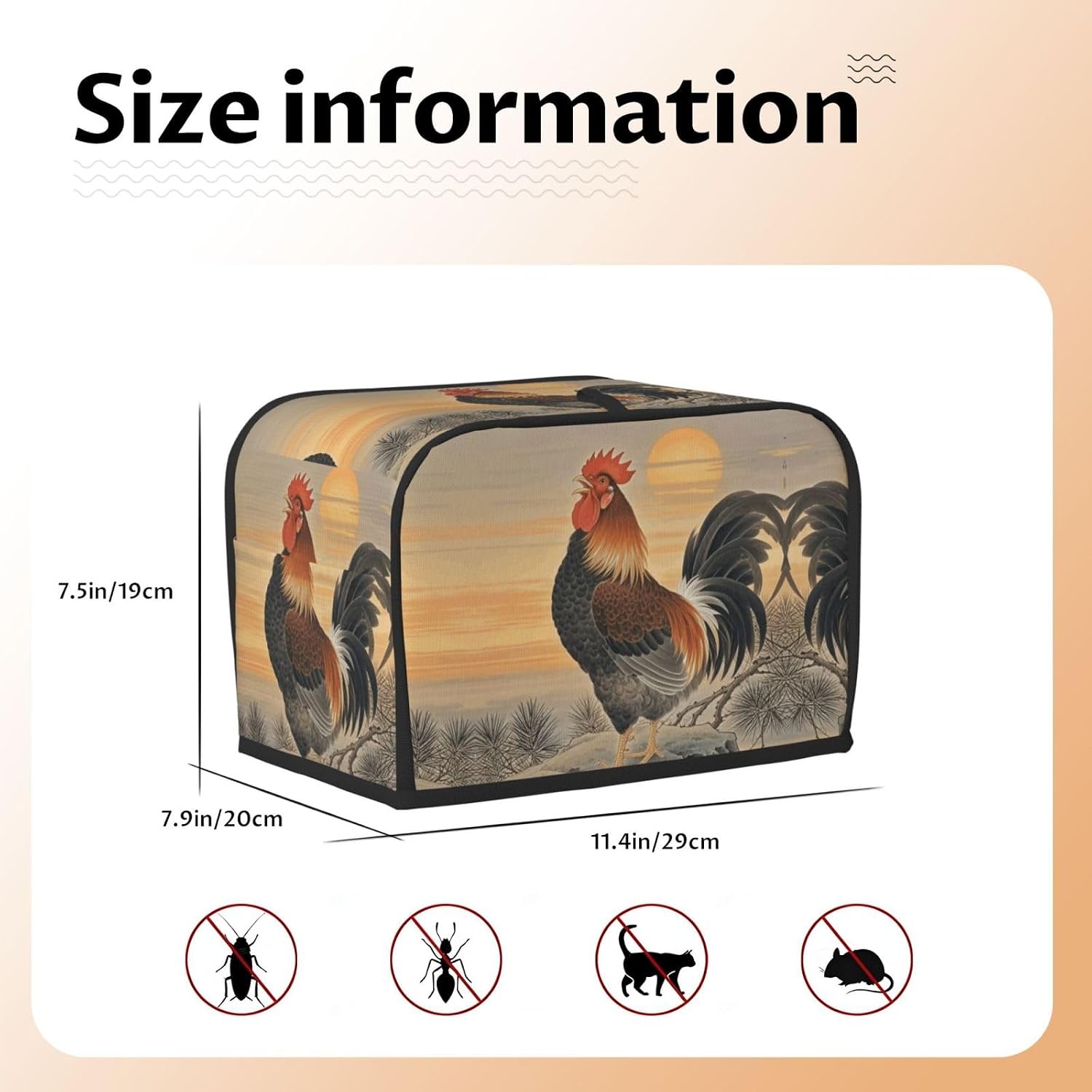 Cock crowing Toaster Cover 2 Slice, Waterproof Bread Machine Covers with Pockets Universal Size Kitchen Small Appliance Cover with Handle, Dust and Fingerprint Protection