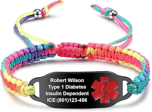 JUST MEET YOU Pulseras de alerta médica para mujer, pulseras de identificación de alerta médica, cuerda de poliéster trenzada hecha a mano, pulsera