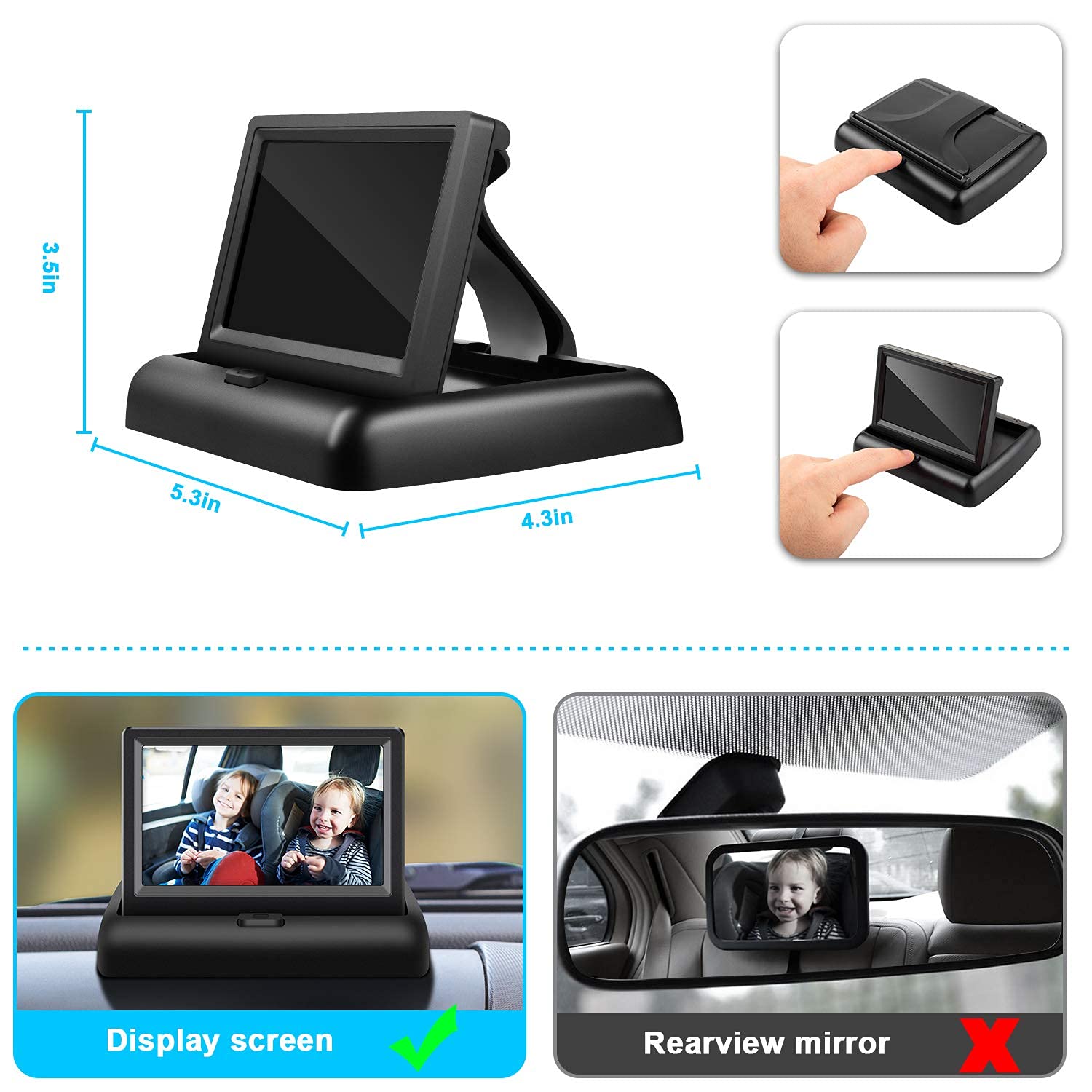 Cuplu 1080P 4.3 HD'' Cámara de Bebé para el Coche - Cámara para Bebé Asiento Trasero de Visión Nocturna - Cámara para Coche de Bebé Ajustable con Visión Amplia y Clara,Visión Nocturna Perfecta
