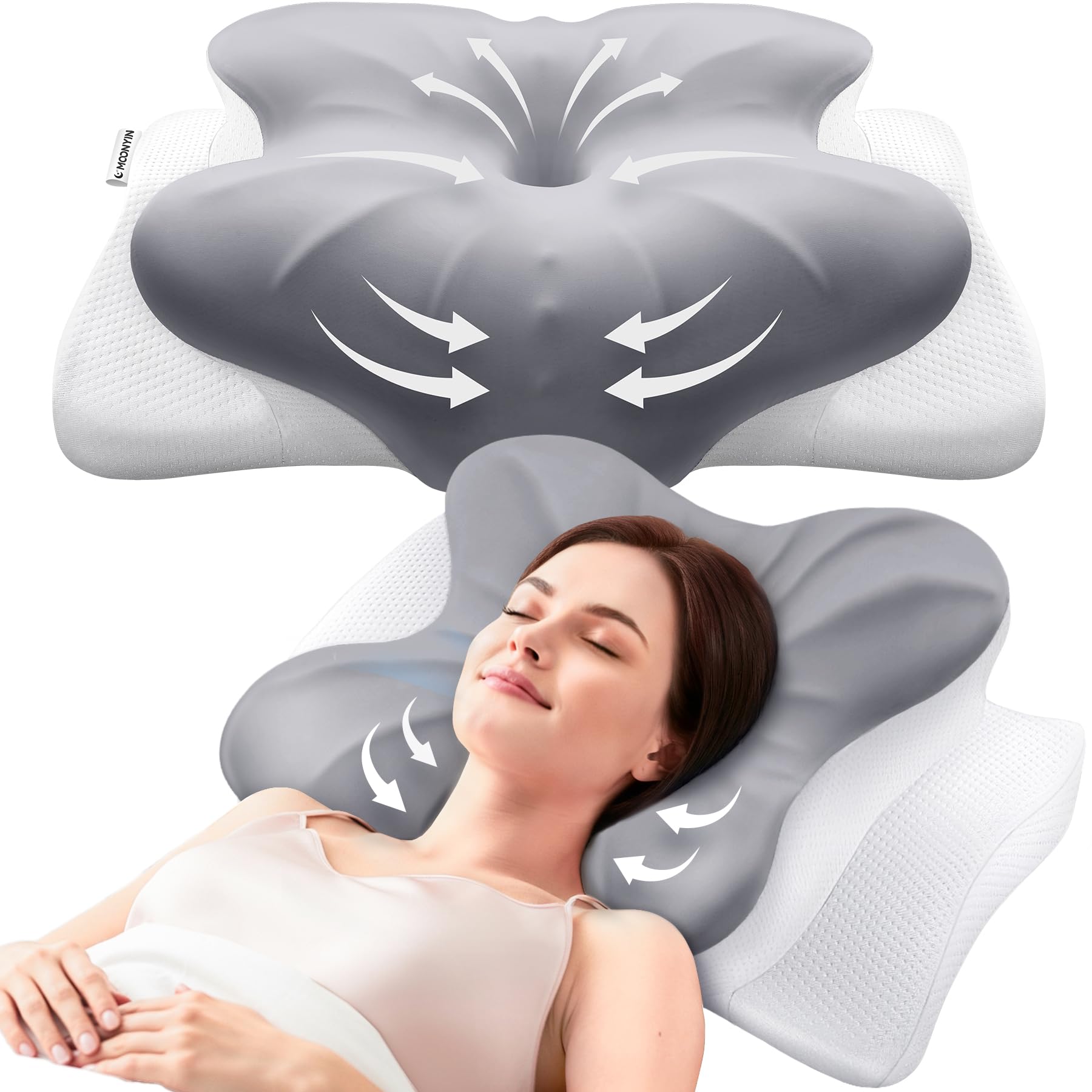 Nackenkissen Kopfkissen, Memory Foam Kissen, Nackenstützkissen, Ergonomisches Kopfkissen, Pillow Kissen für Seiten, Rücken & Bauchschläfer Hochwertiges Design