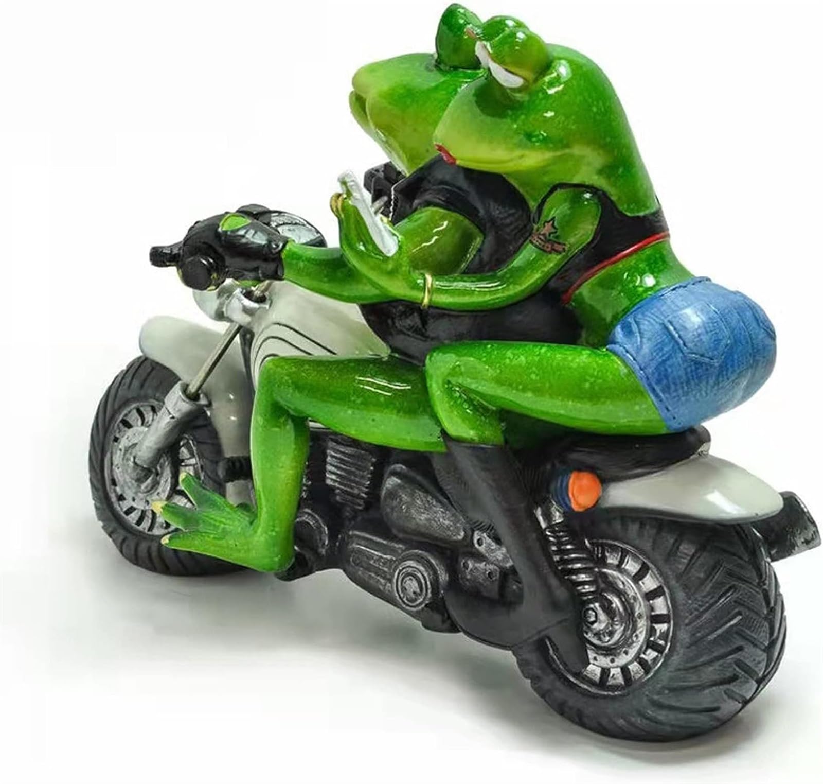SADEW Żaby para na motocyklu dekoracje ogrodowe zabawny motocykl żaba statua ozdoby z żywicy do ogrodu kryty odkryty podwórko Patio,