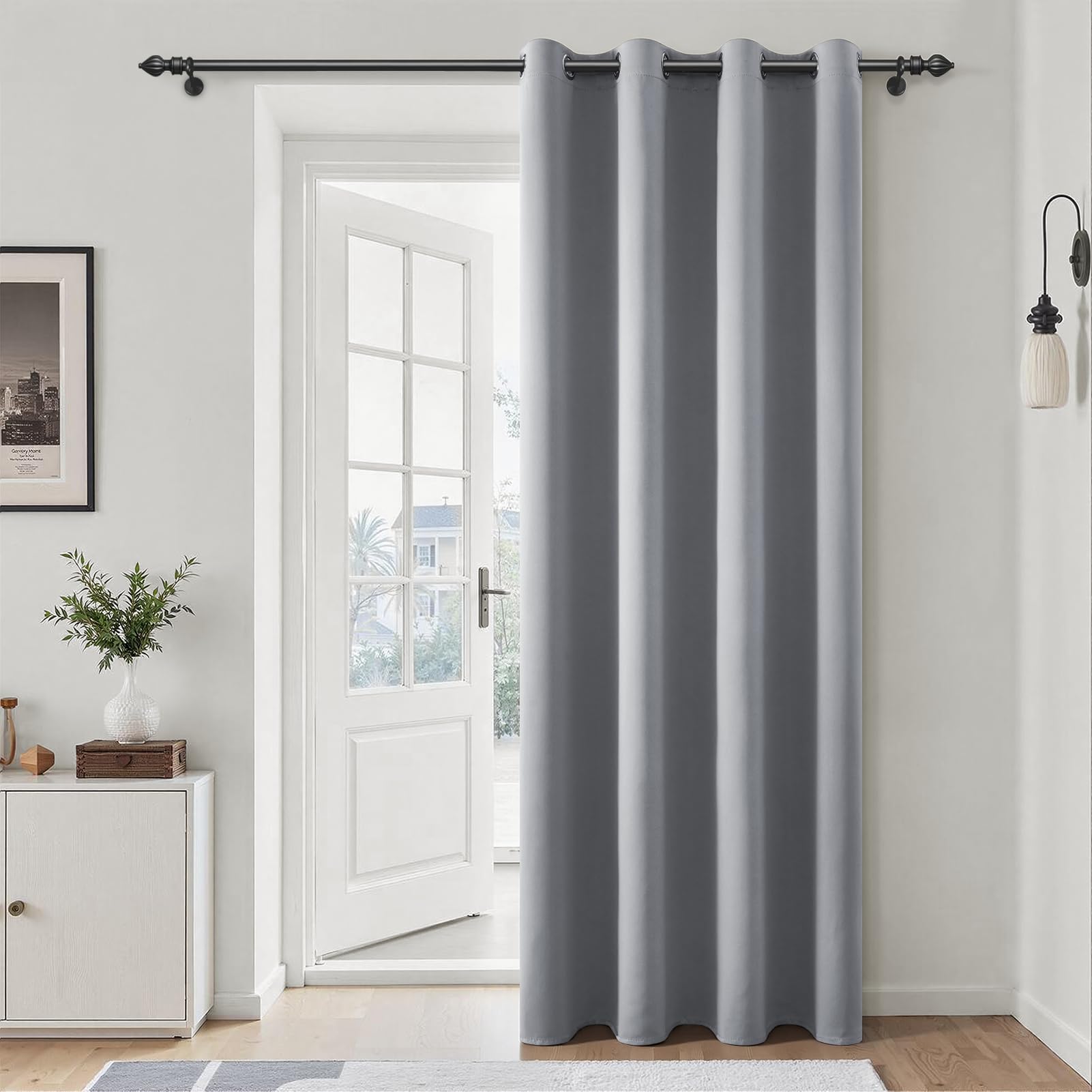 Grey Blackout Eyelet Curtain for Bedroom and Living Room, Thermal Insulated Door Curtain, 1 Panel 140x210 CM 55x83 Inch Light Grey