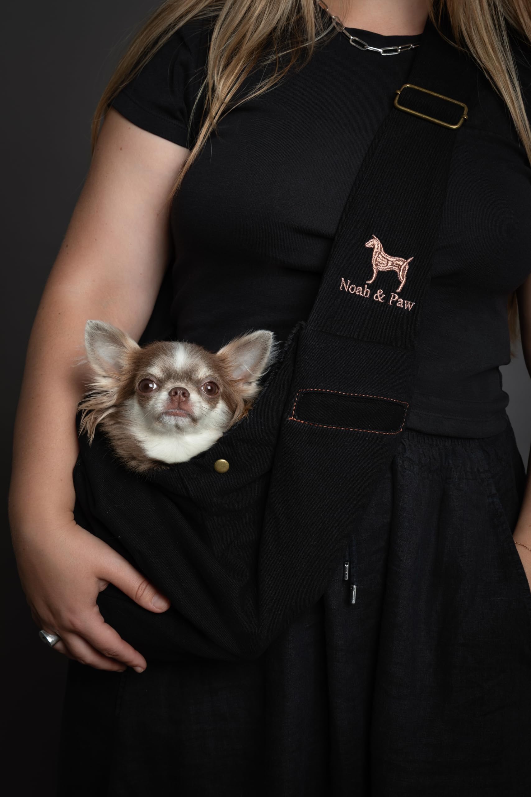 Noah & Paw Bandolera transportin Perro 1,5-5 kg, transportin Gato pequeño, Bolsa Transporte Ajustable para Mascotas, Doble función de Seguridad, Fabricado en Denim Premium.