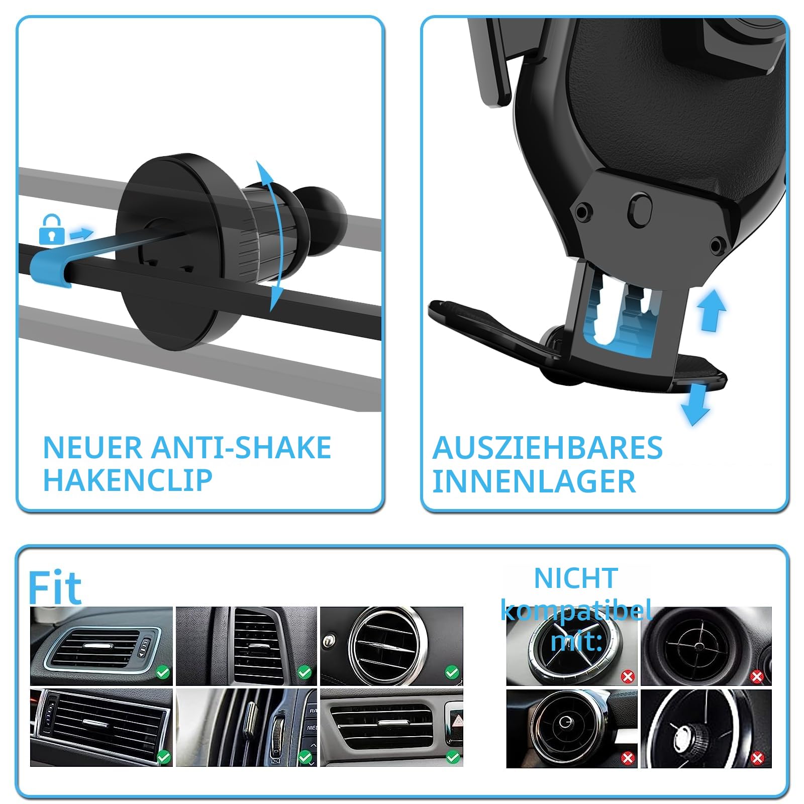 15W Handyhalterung Auto mit Ladefunktion, Automatische Klemmung Qi Induktive Ladestation Auto Kfz Ladegerät Zubehör Fast Wireless Charger Car für iPhone Samsung LG