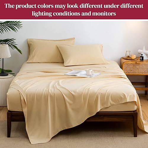 Miniatura 6 de Juego de sábanas de hotel de lujo tamaño matrimonial, juego de sábanas refrescantes de microfibra suave, 4 piezas, bolsillo profundo de hasta 16