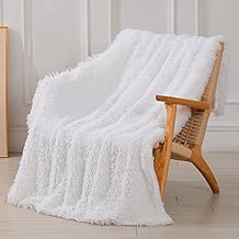 Tuddrom Throw Blanket for Couch, White Fluffy Blanket for Bed, Soft Faux Fur Blanket Comfy Shaggy Cozy Plush Fuzzy Blankets Throw(50x60 inches)