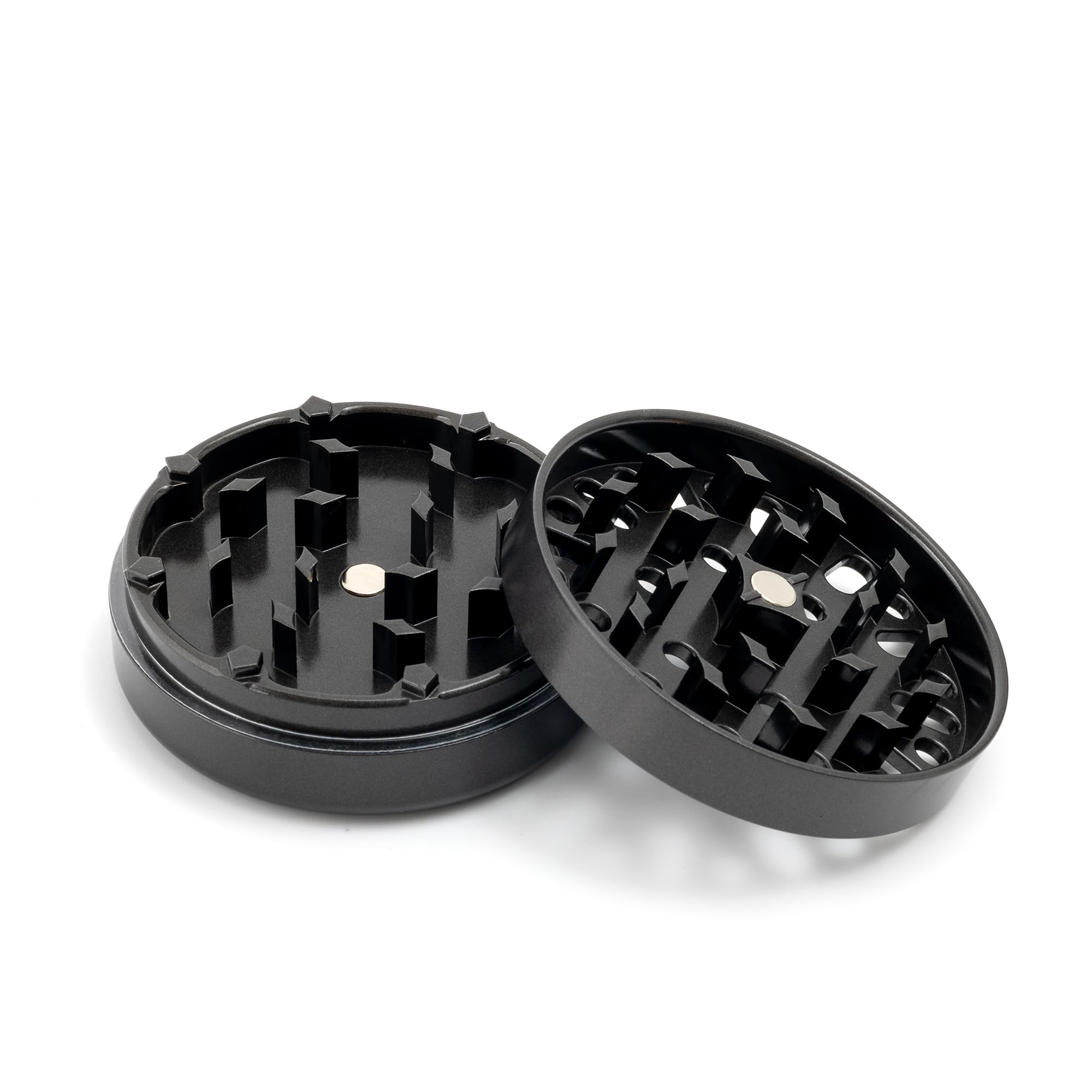 Keramik Grinder, 63mm Alu-Grinder mit Nanokeramik-Beschichtung, antihaft, 3-teilig, inkl. Beutel, Pollenschaber, Pinsel und Mundstück (Grau)