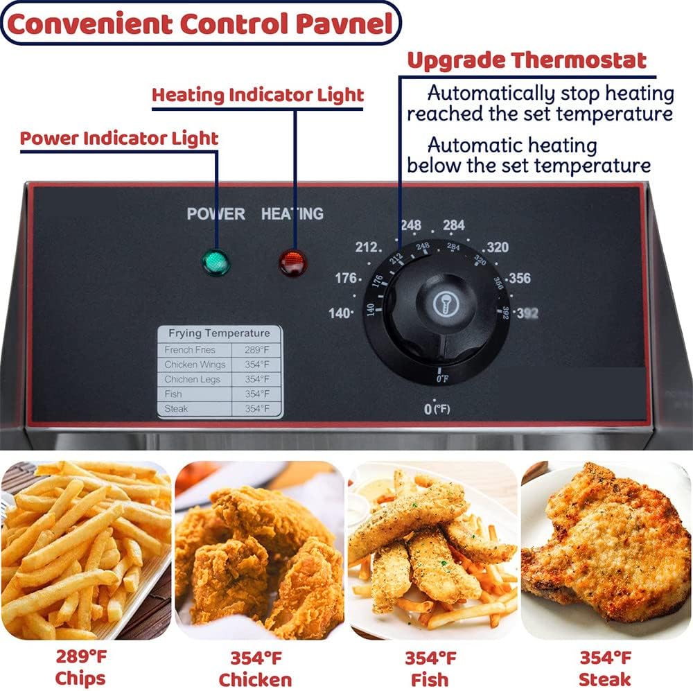 Commercial Deep Fryer, 3000/6000w 8/16l Electric Fryer with Basket, Single/Dual Pot Stainless Steel Countertop Electric Fryer, Restaurant or Home Use,220V-8L+8LDoublecylinder